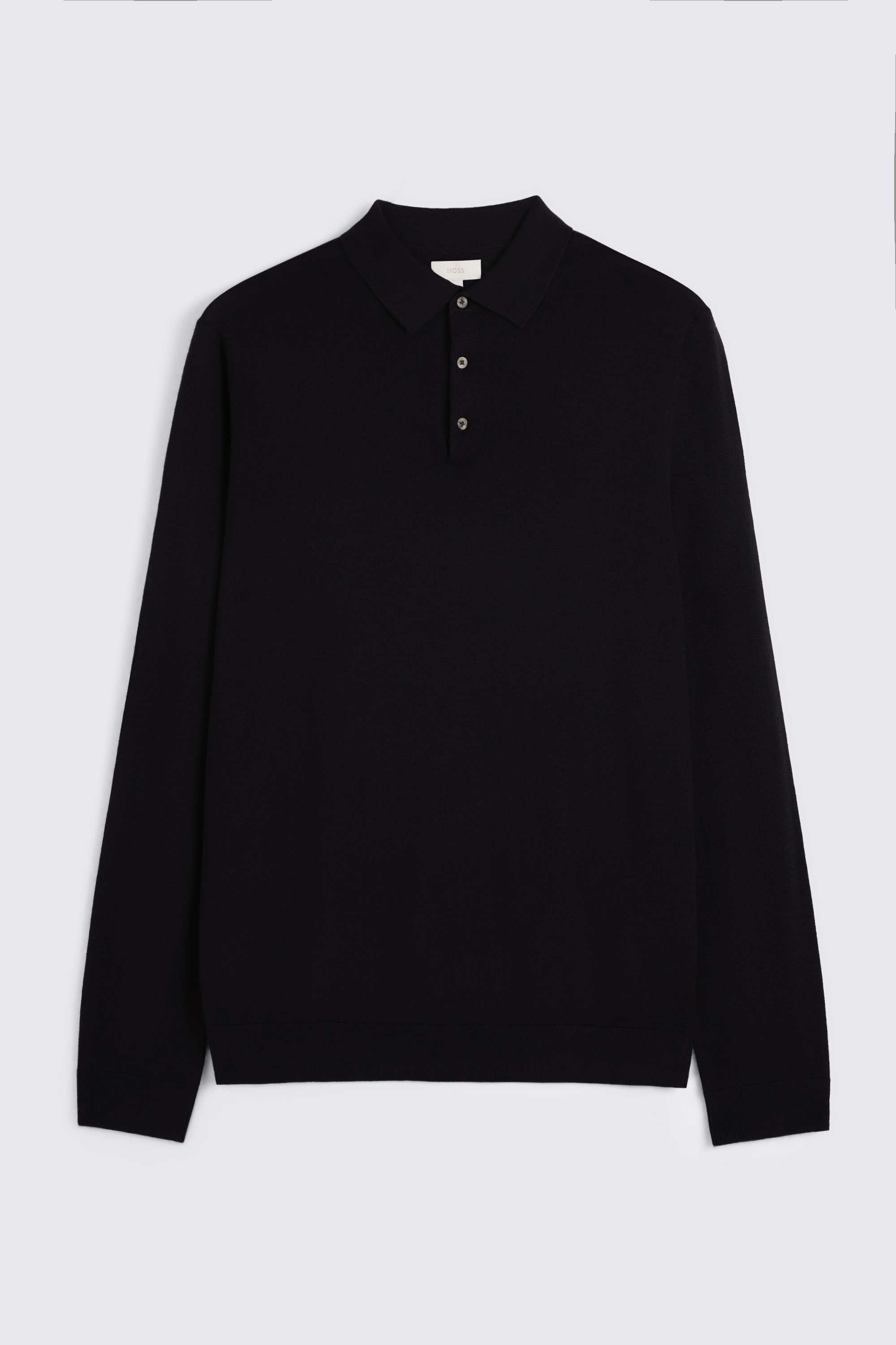 Navy Merino-Blend Long-Sleeve Polo Shirt