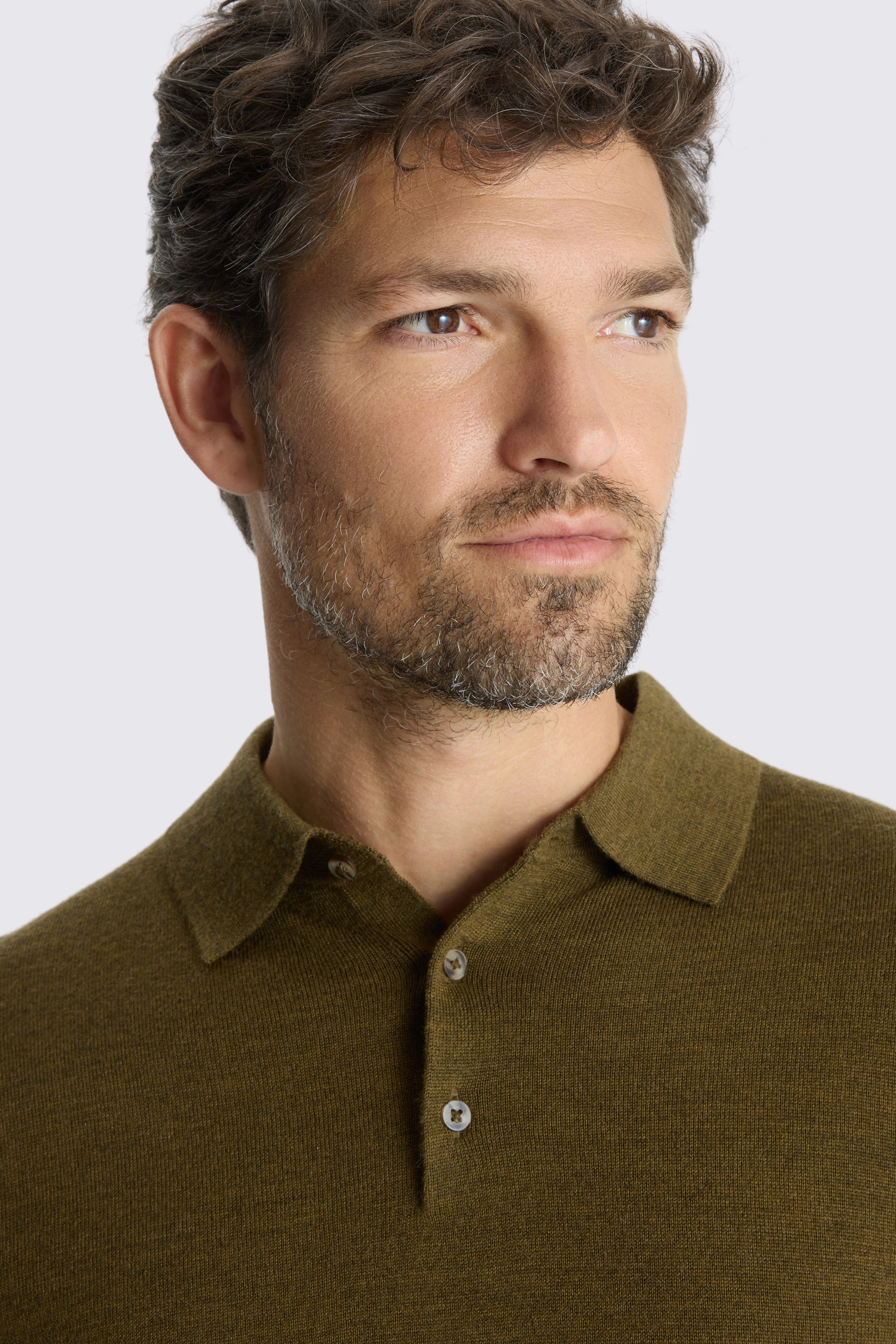 Olive Merino-Blend Long-Sleeve Polo Shirt