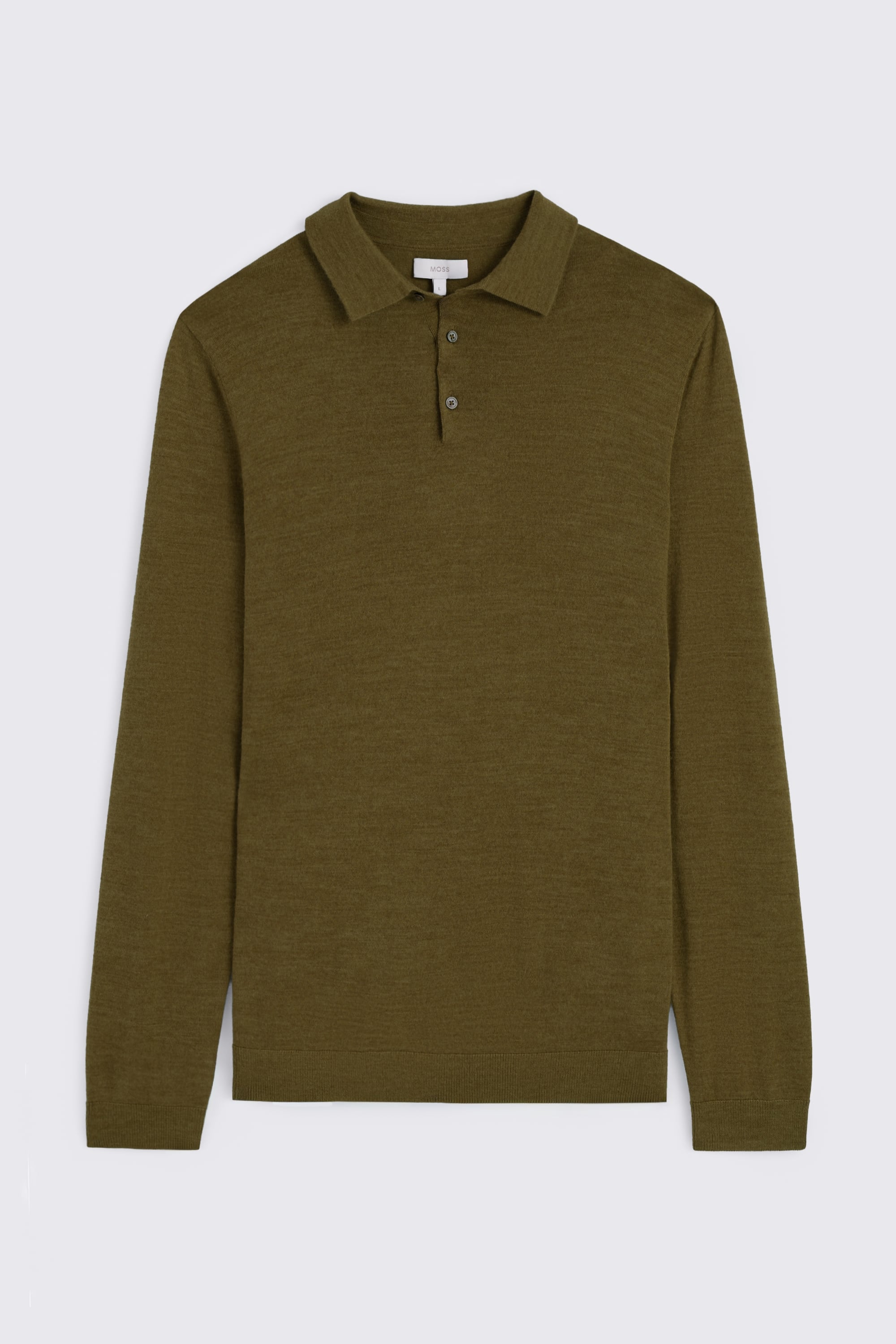 Olive Merino Long-Sleeve Polo Shirt