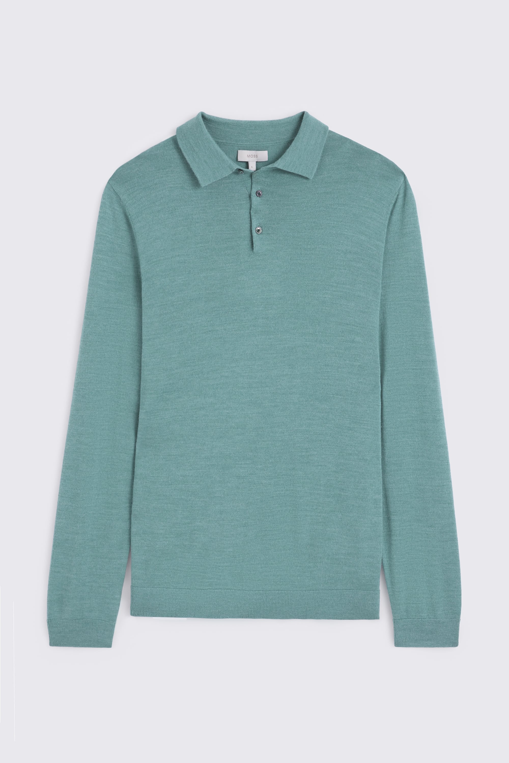 Teal Merino-Blend Long-Sleeve Polo Shirt