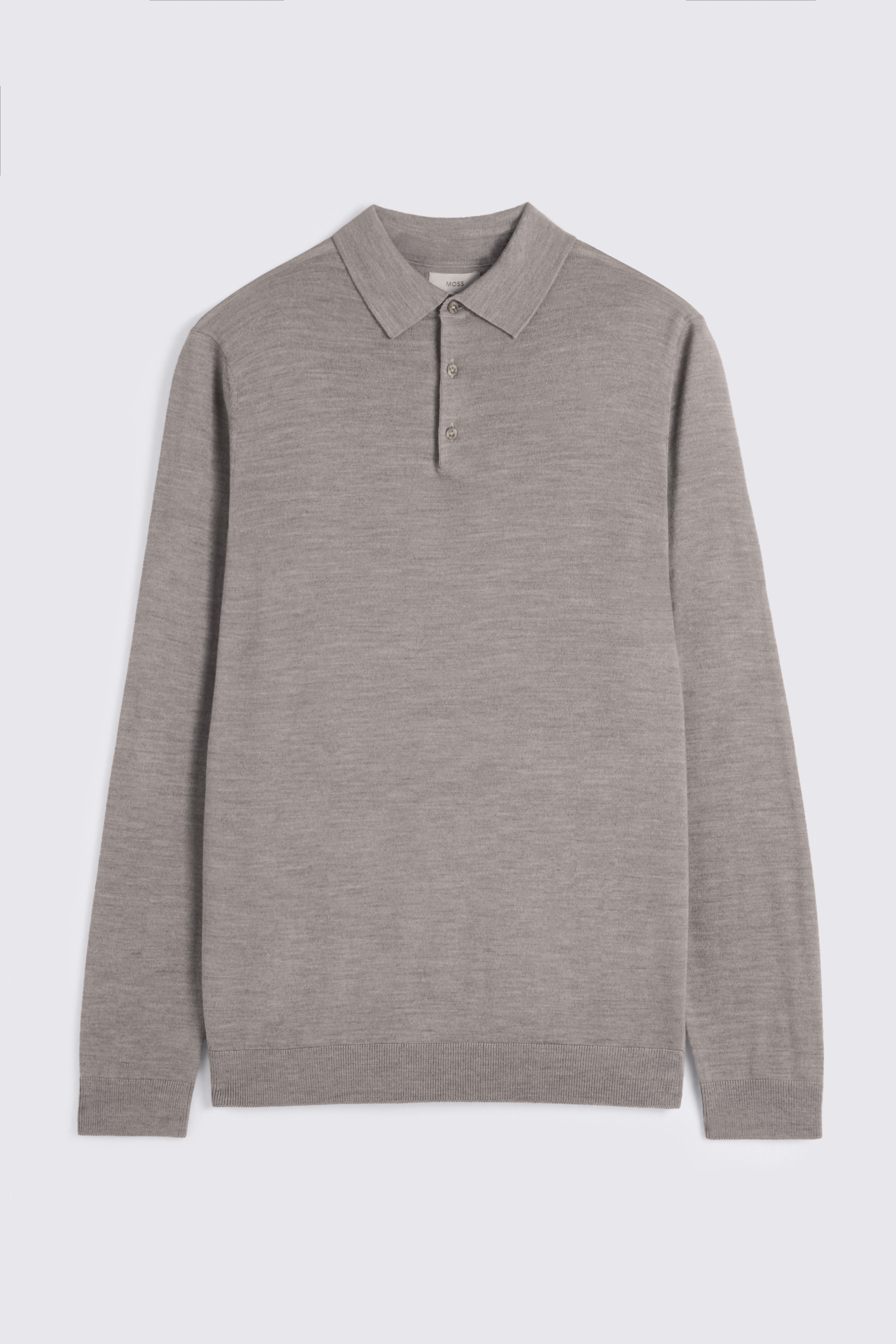 Taupe Melange Merino-Blend Long-Sleeve Polo Shirt