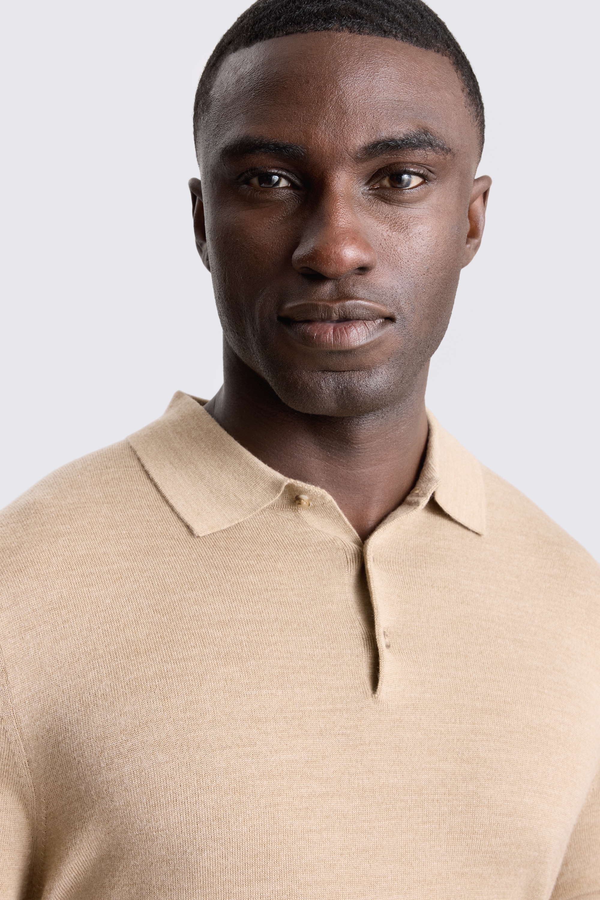 Camel Merino-Blend Long-Sleeve Polo Shirt
