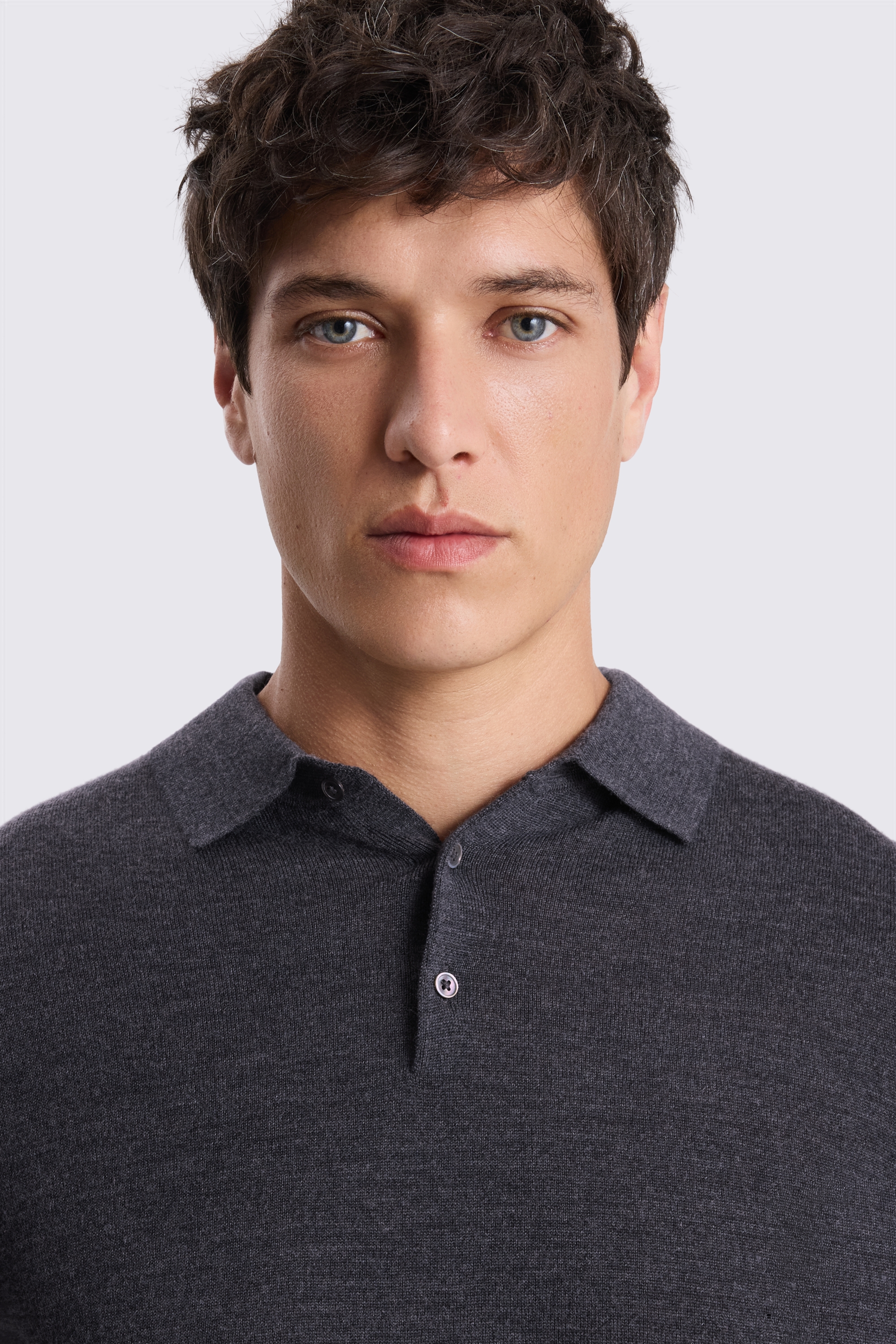 Charcoal Merino-Blend Long-Sleeve Polo Shirt