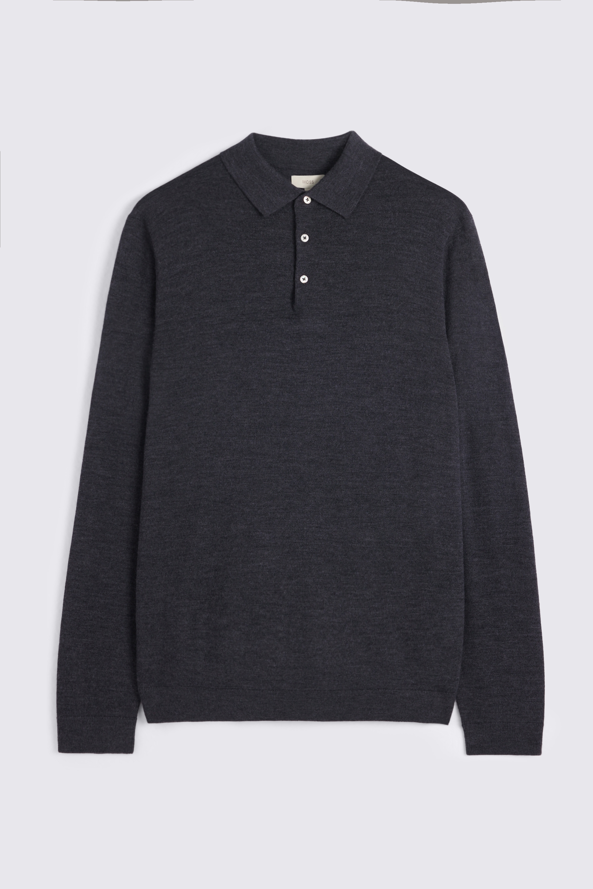 Charcoal Merino-Blend Long-Sleeve Polo Shirt