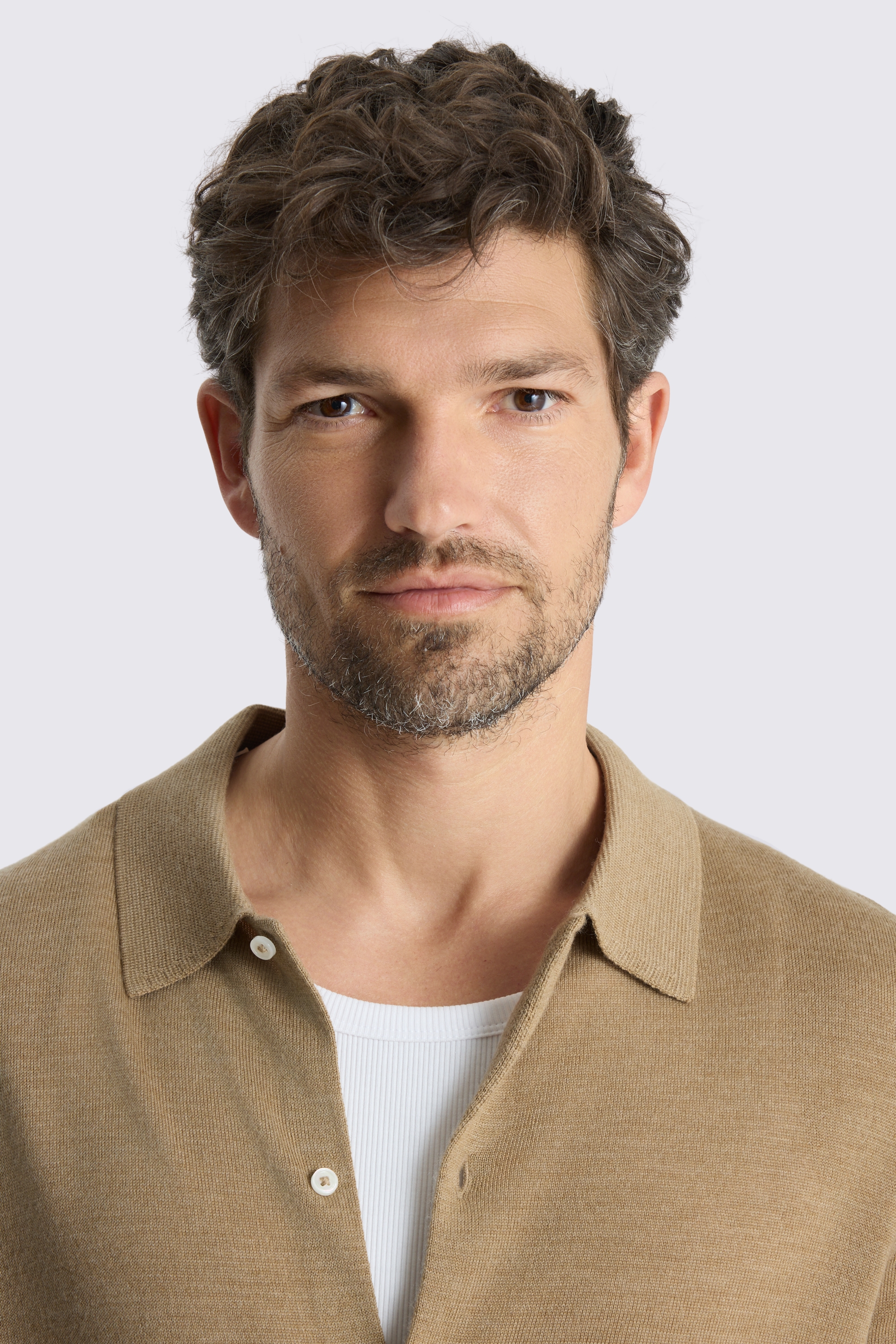Camel Merino-Blend Button Through Shirt