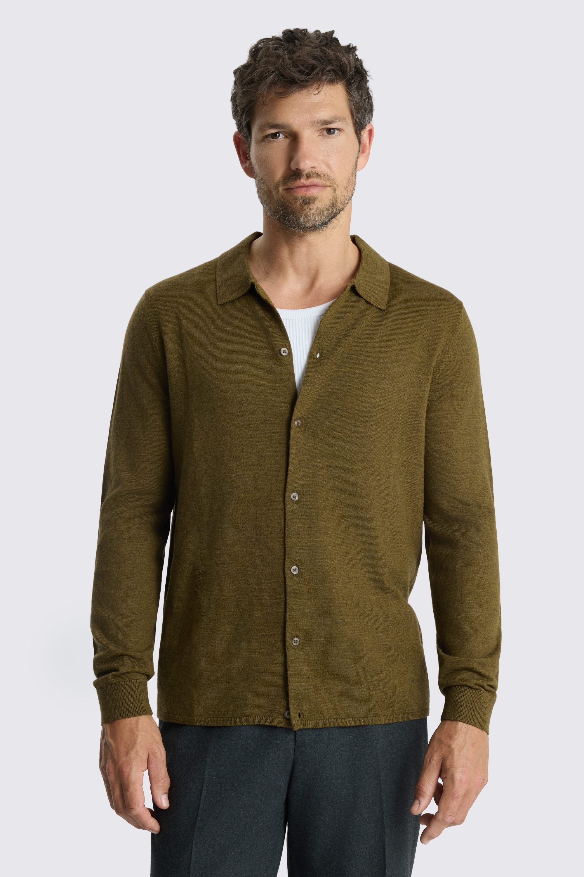 Olive Merino-Blend Button Through Shirt
