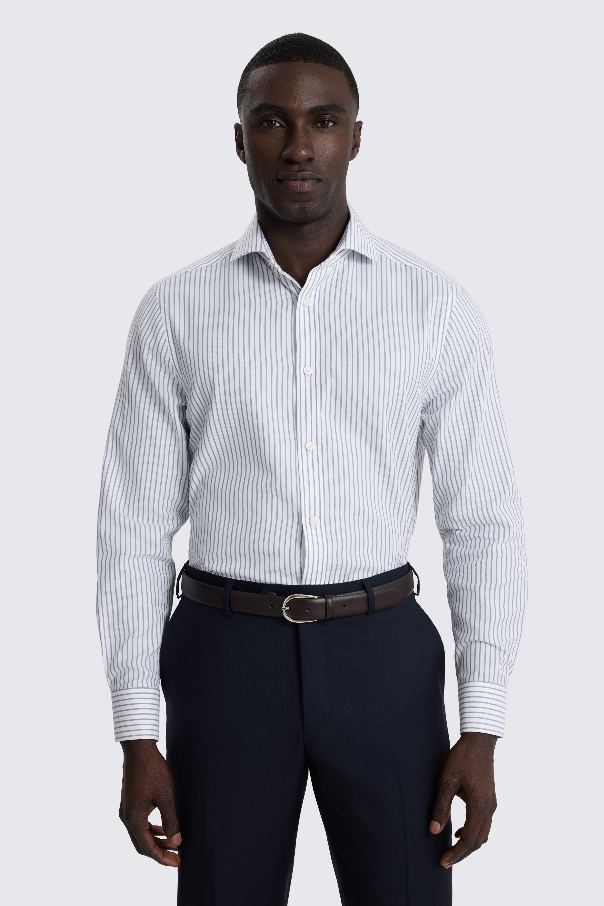 Tailored Fit Blue & White Wide Stripe Shirt