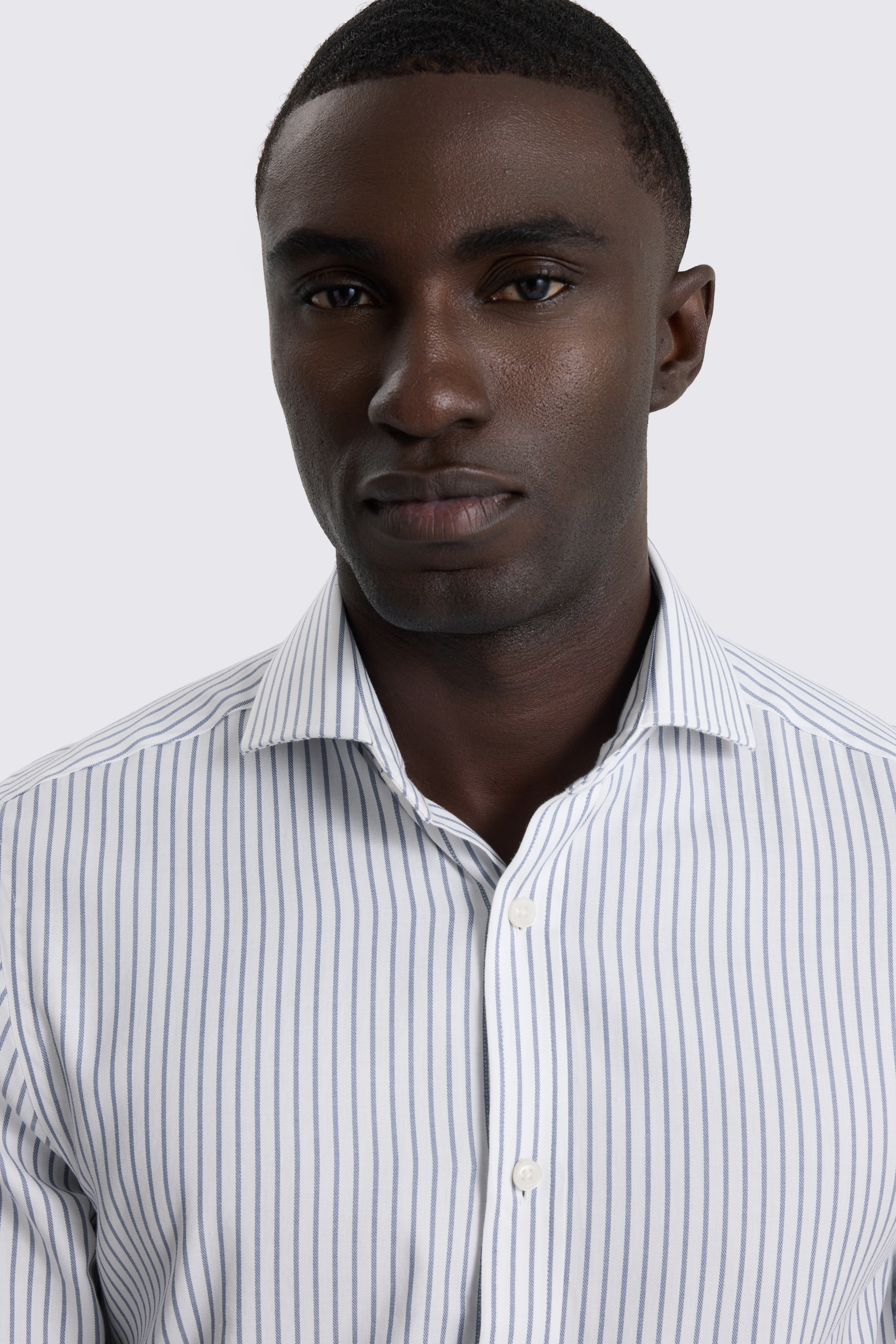 Tailored Fit Blue & White Wide Stripe Shirt