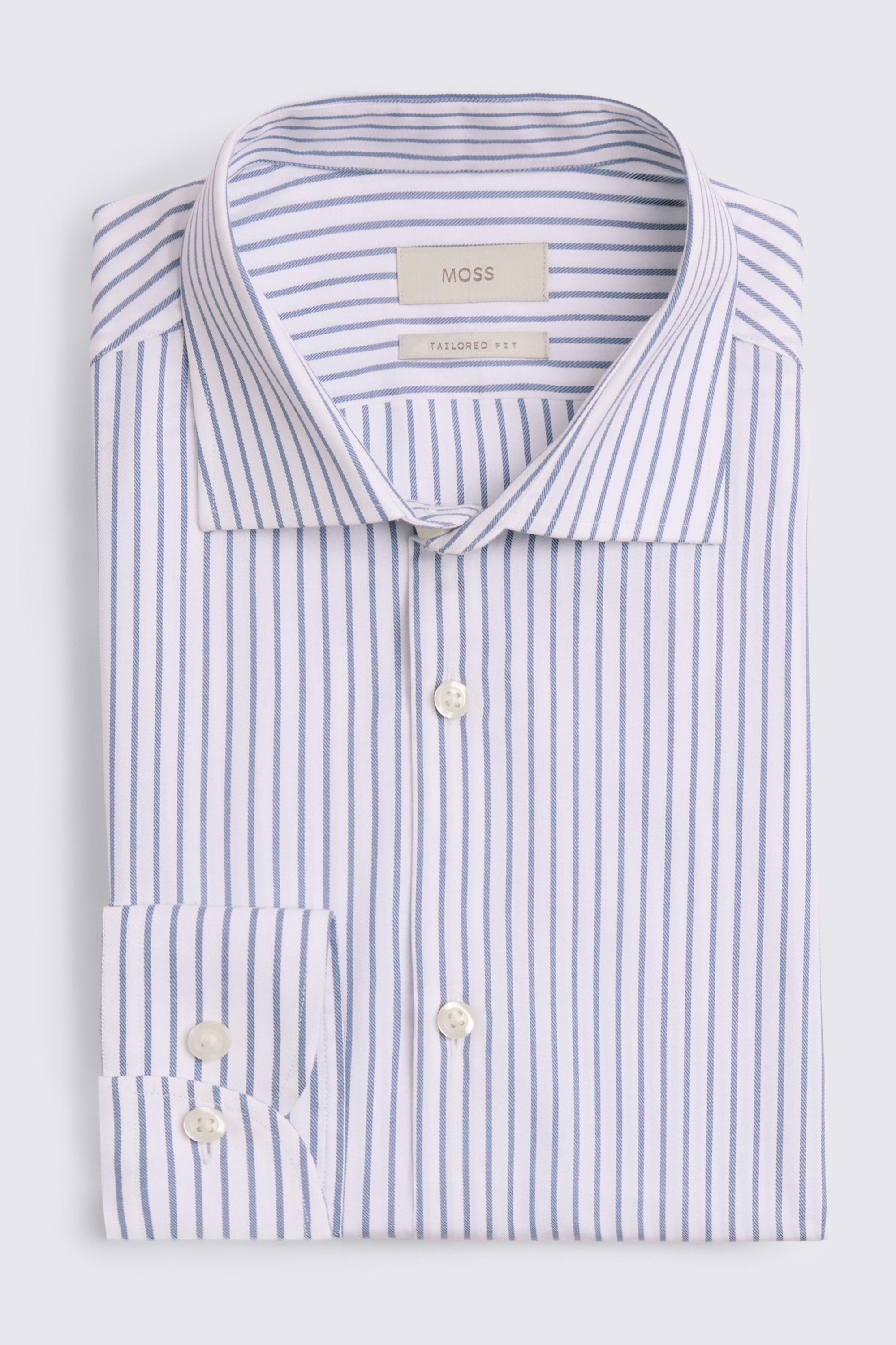 Tailored Fit Blue & White Wide Stripe Shirt