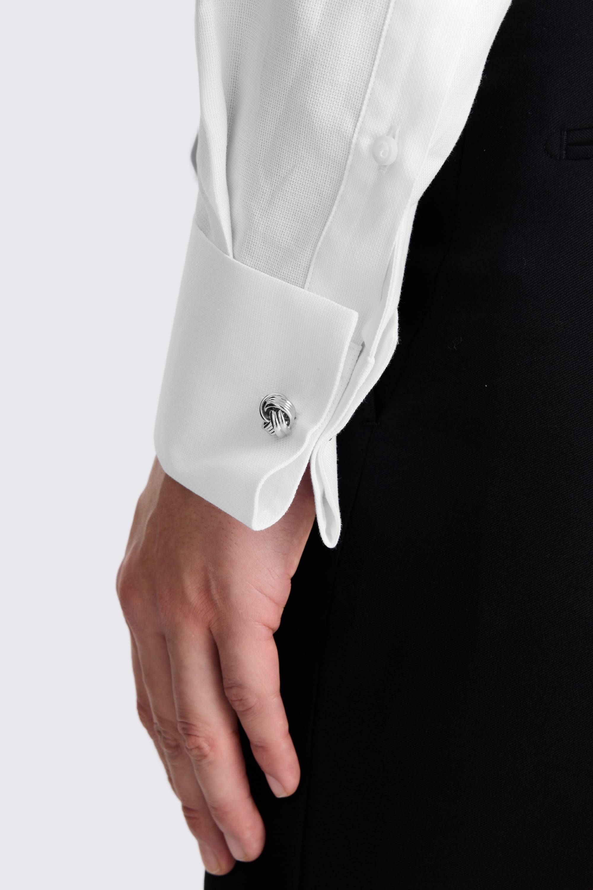 Tailored Fit Double Cuff White Textured Shirt