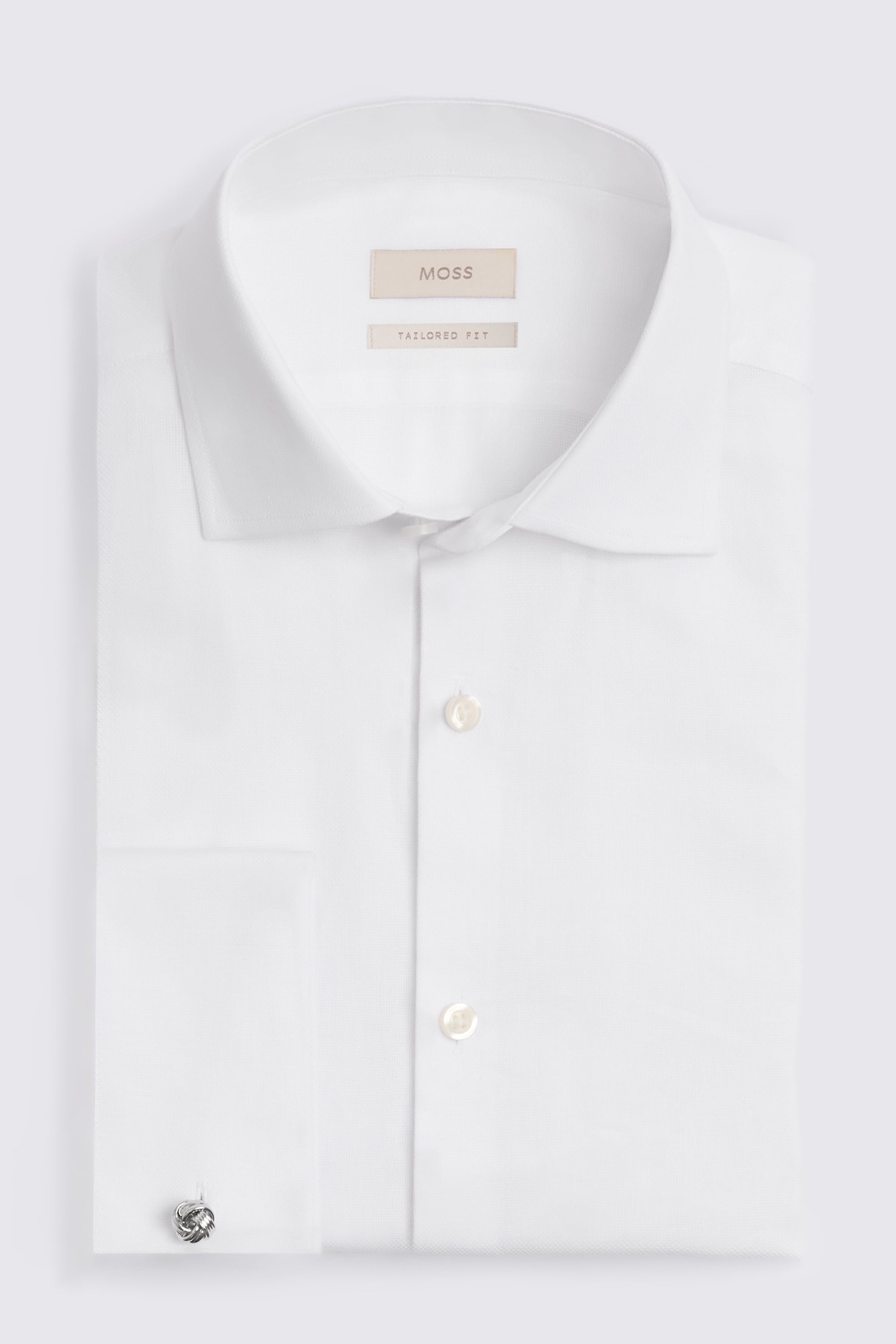 Tailored Fit Double Cuff White Textured Shirt