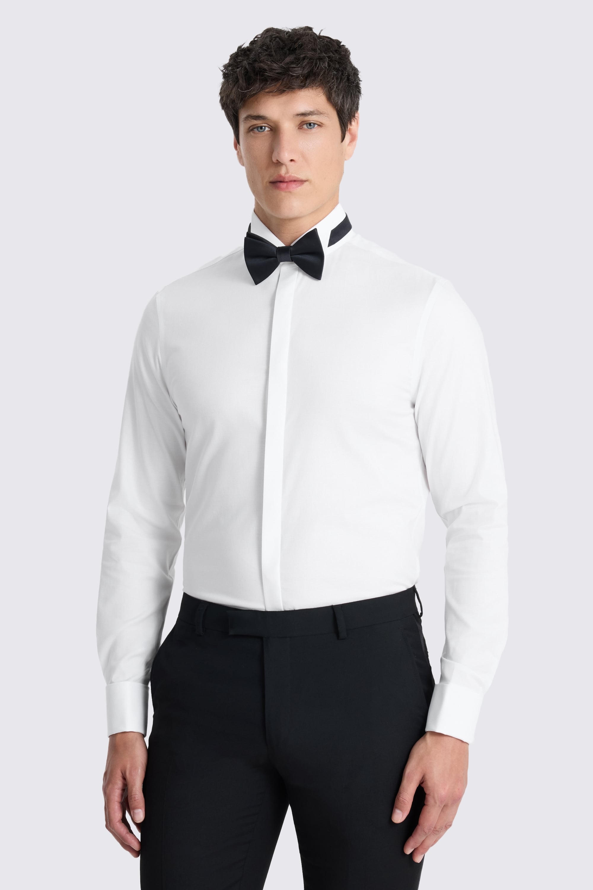 Slim Fit Double Cuff White Textured Shirt