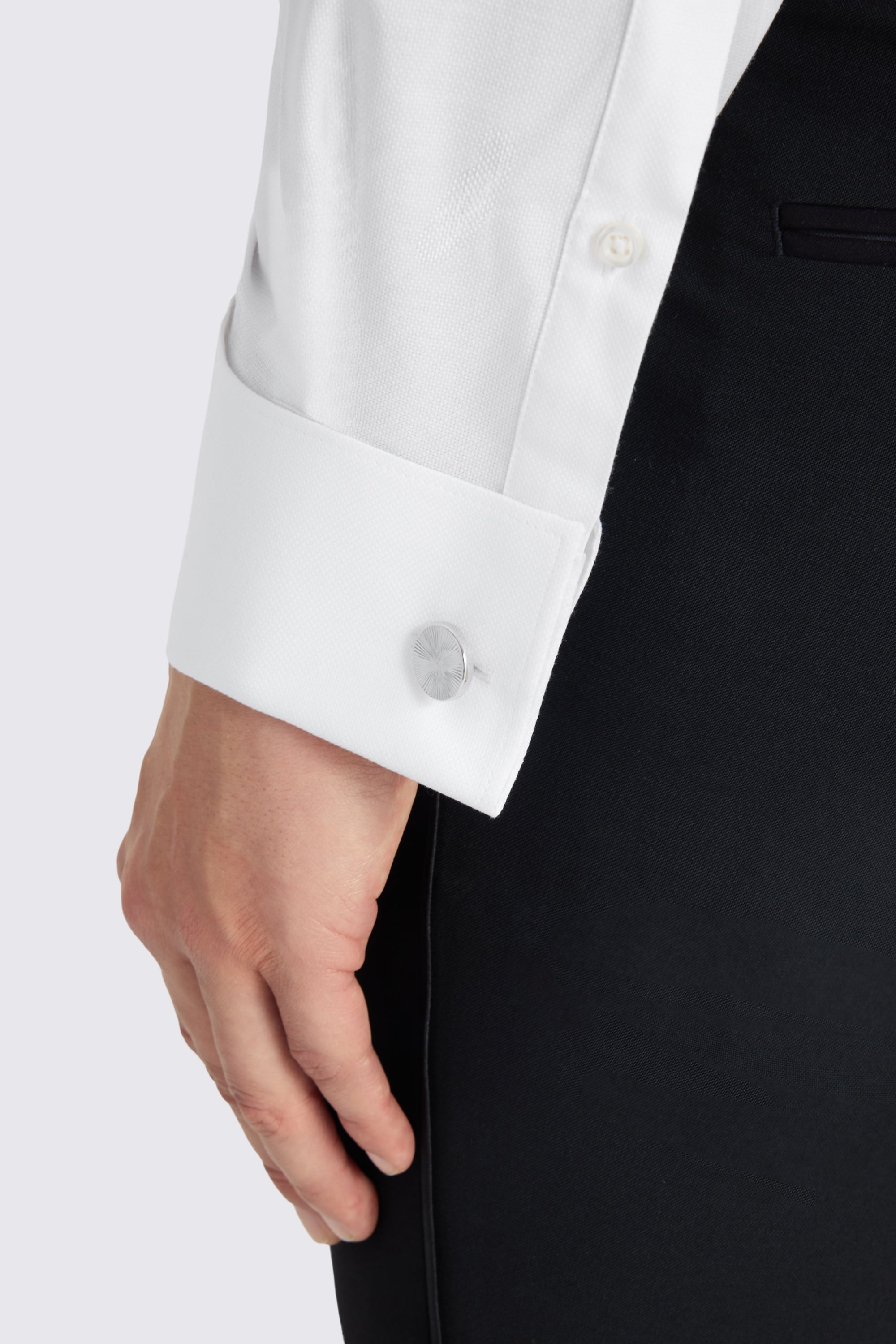 Slim Fit Double Cuff White Textured Shirt