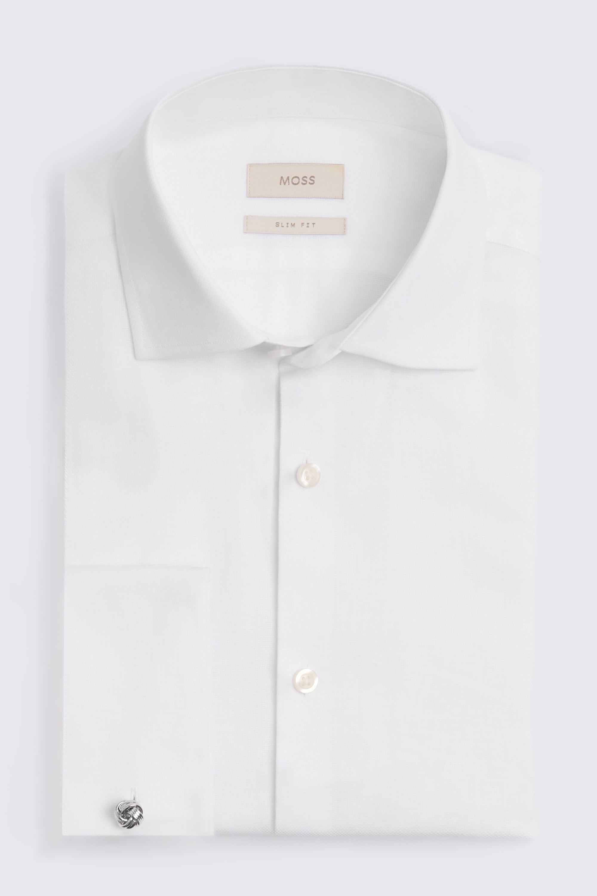 Slim Fit Double Cuff White Textured Shirt