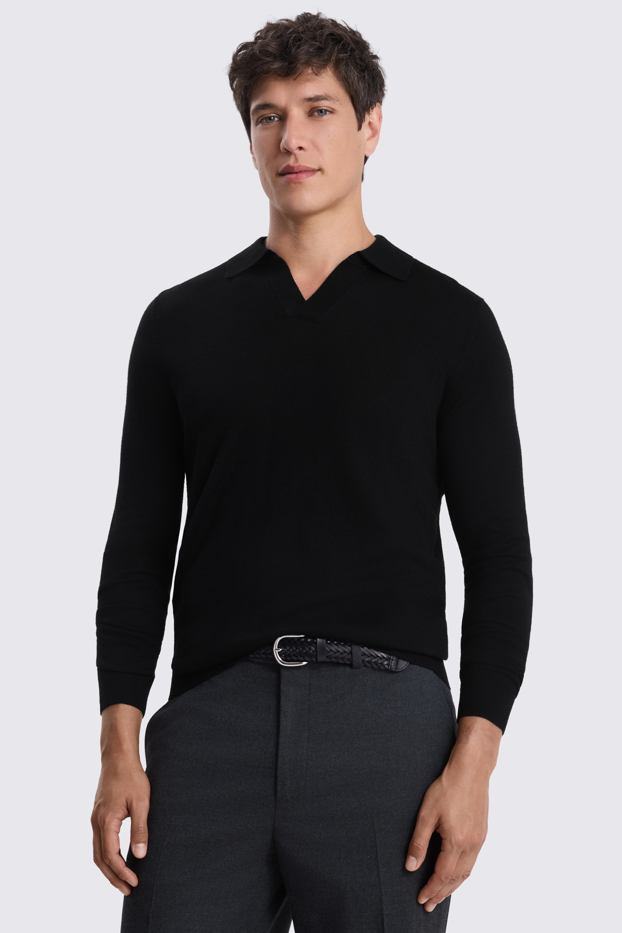 Black Merino-Blend Skipper Polo