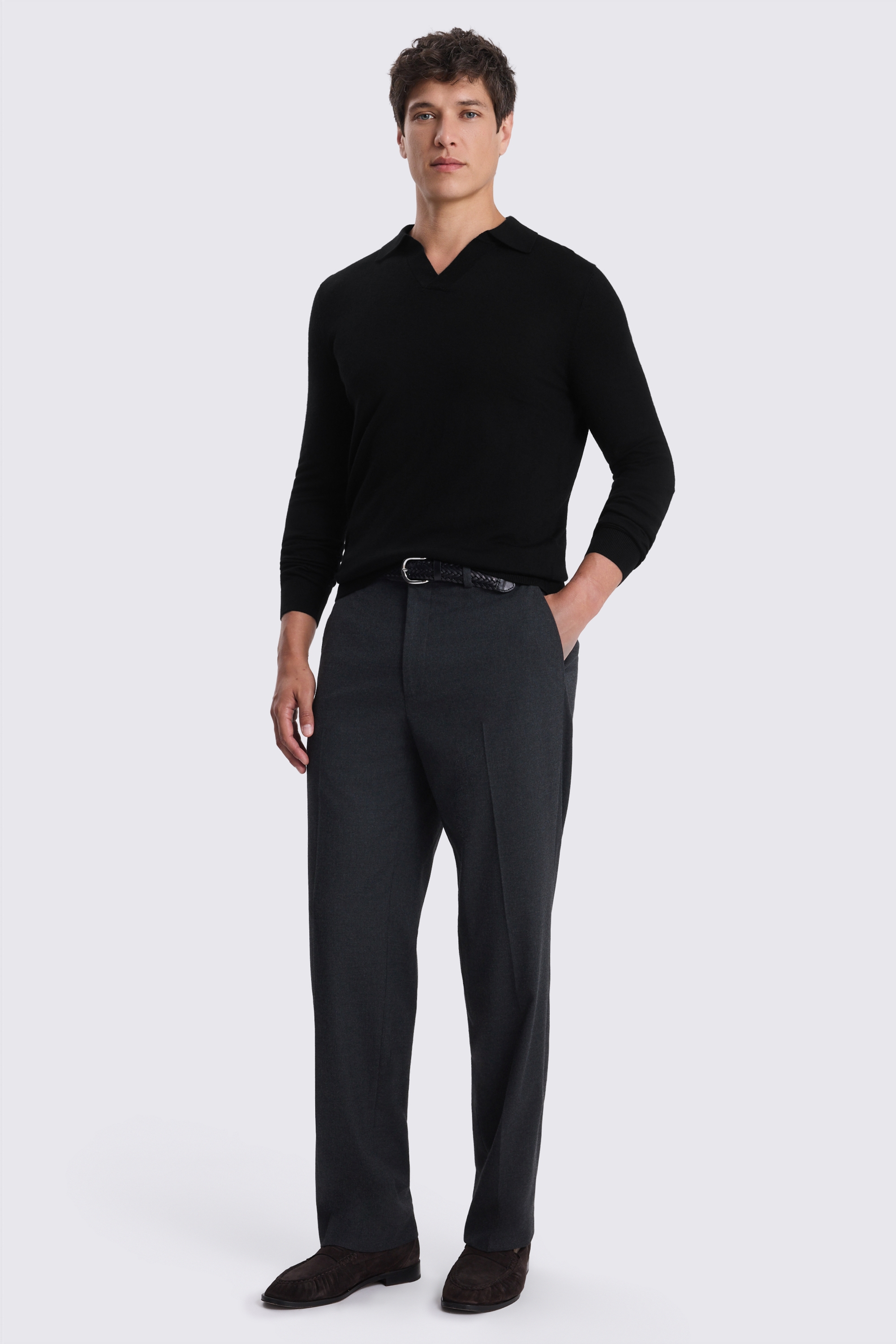 Black Merino-Blend Skipper Polo