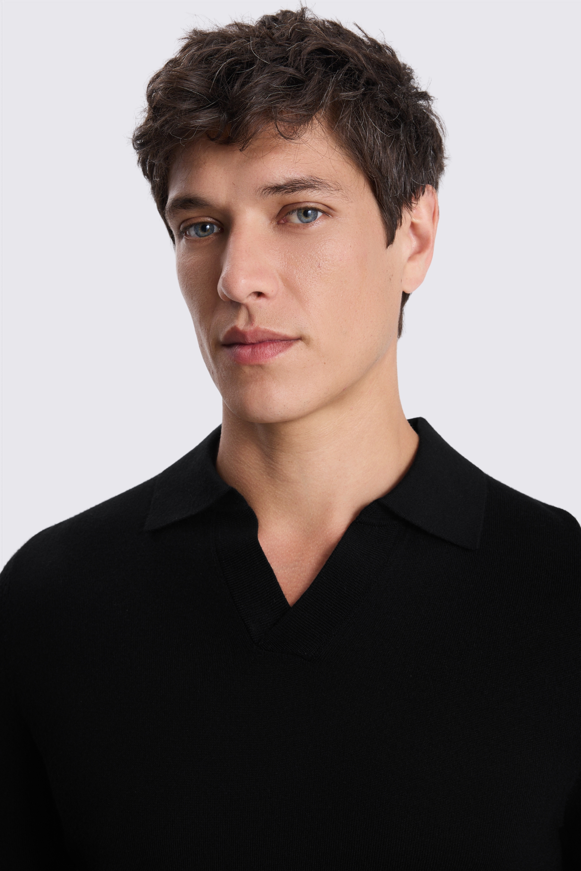 Black Merino-Blend Skipper Polo