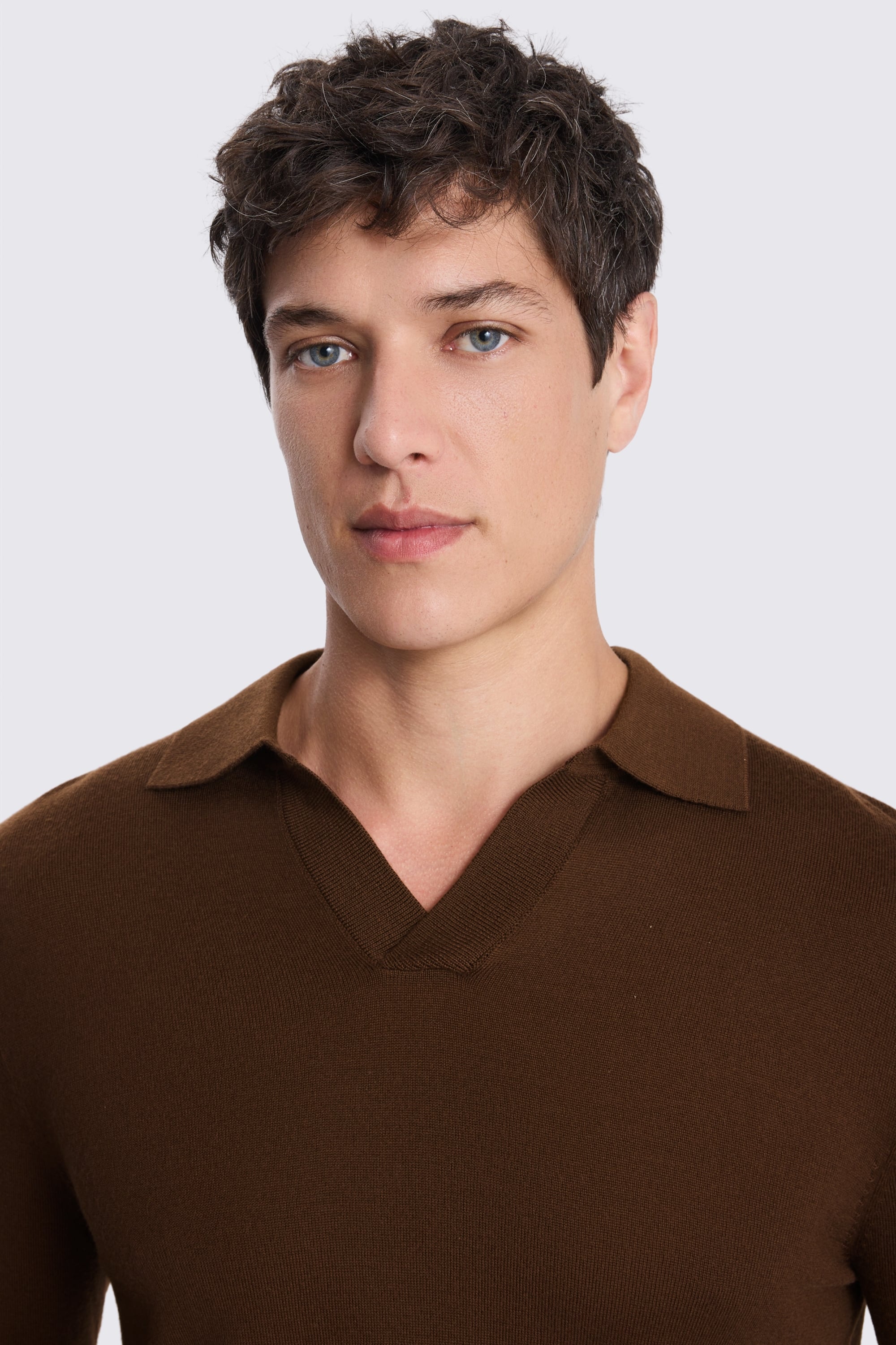 Mid Brown Merino-Blend Skipper Polo