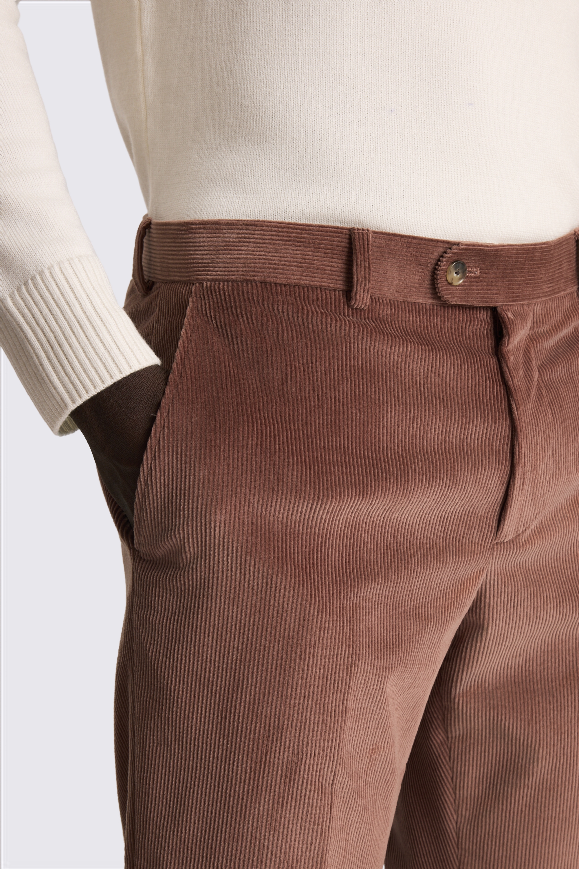 Tailored Fit Dusty Pink Cord Trousers