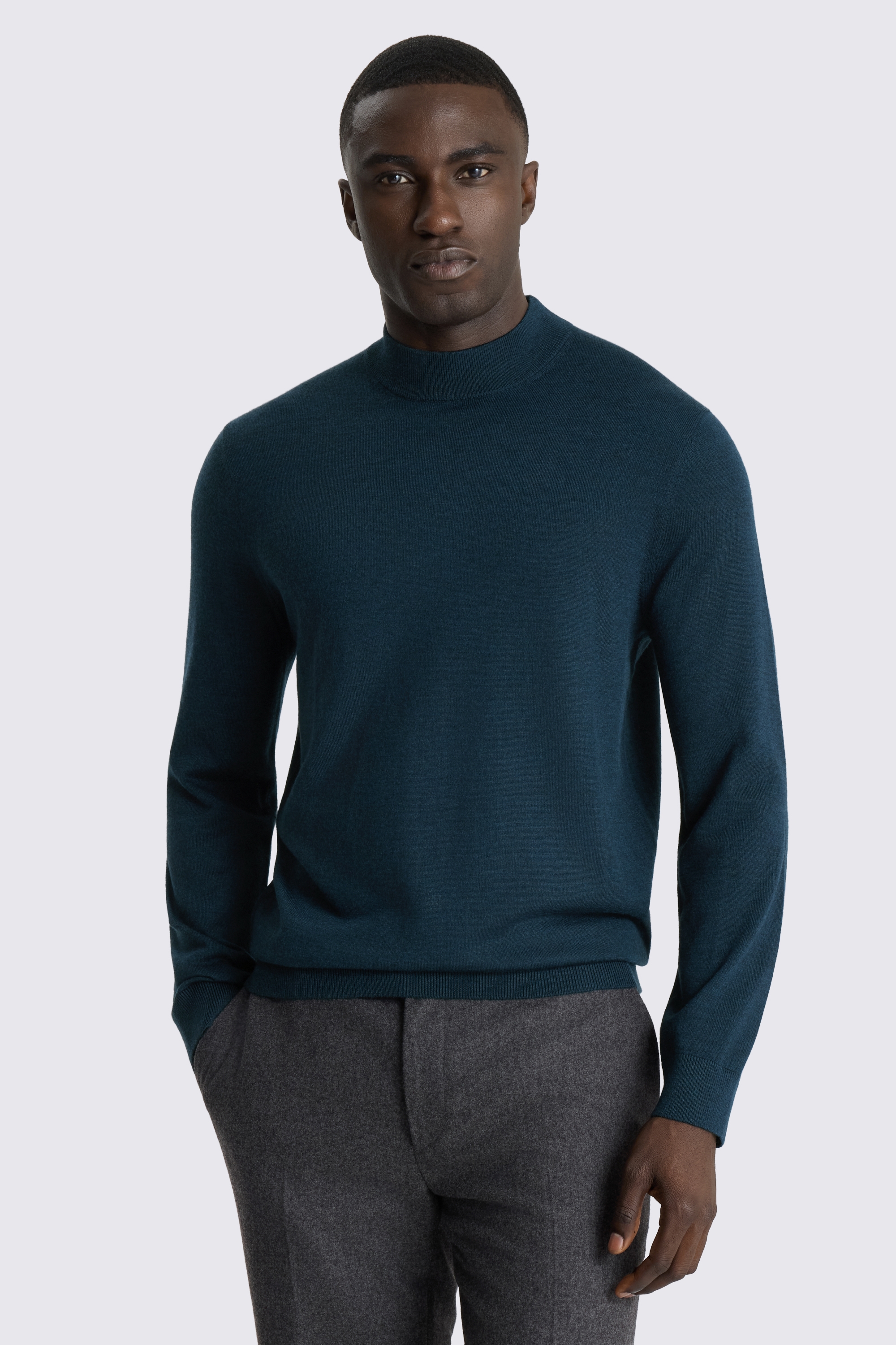 Dark Teal Merino Mock-Neck Jumper