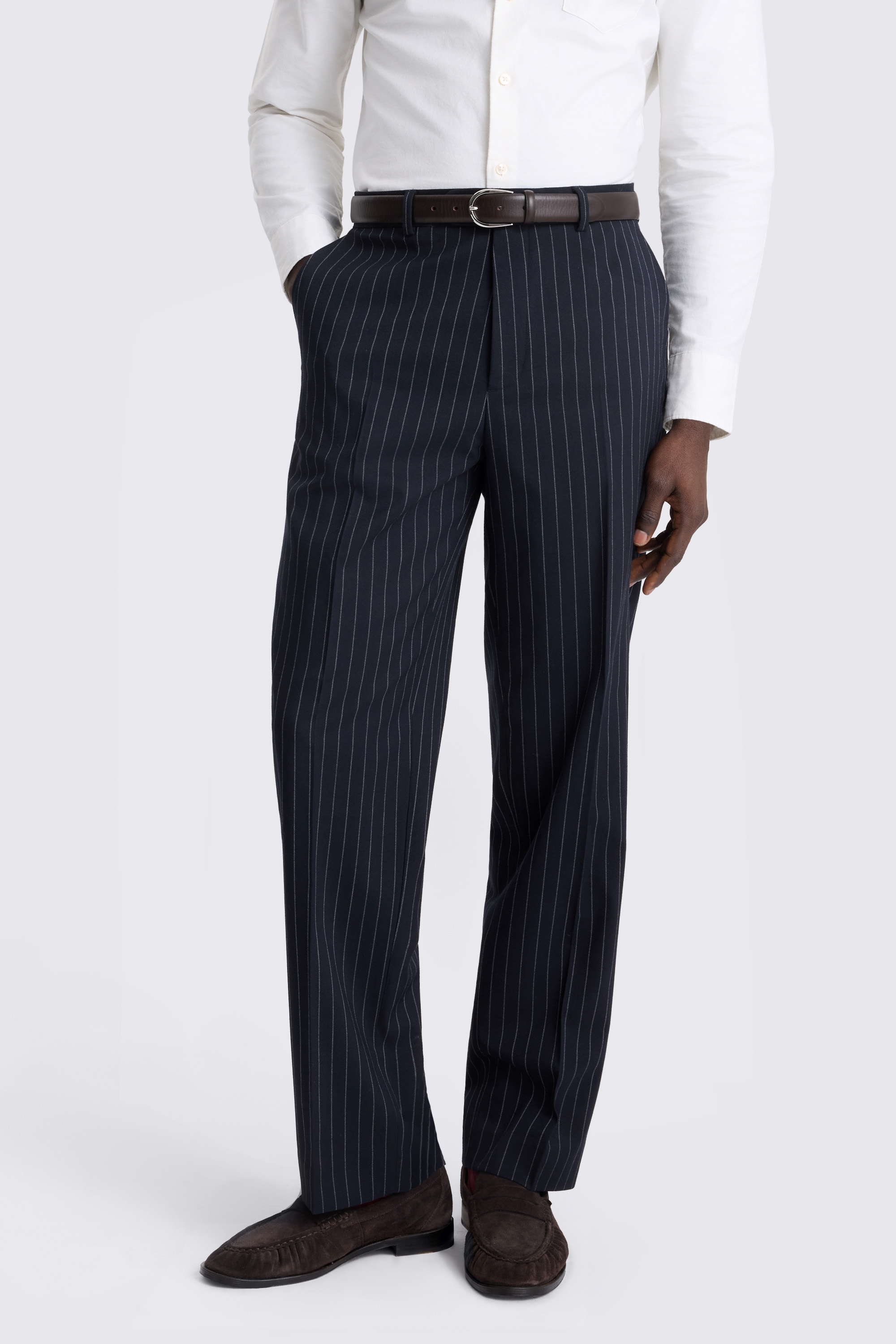 Relaxed Fit Navy Stripe Trousers
