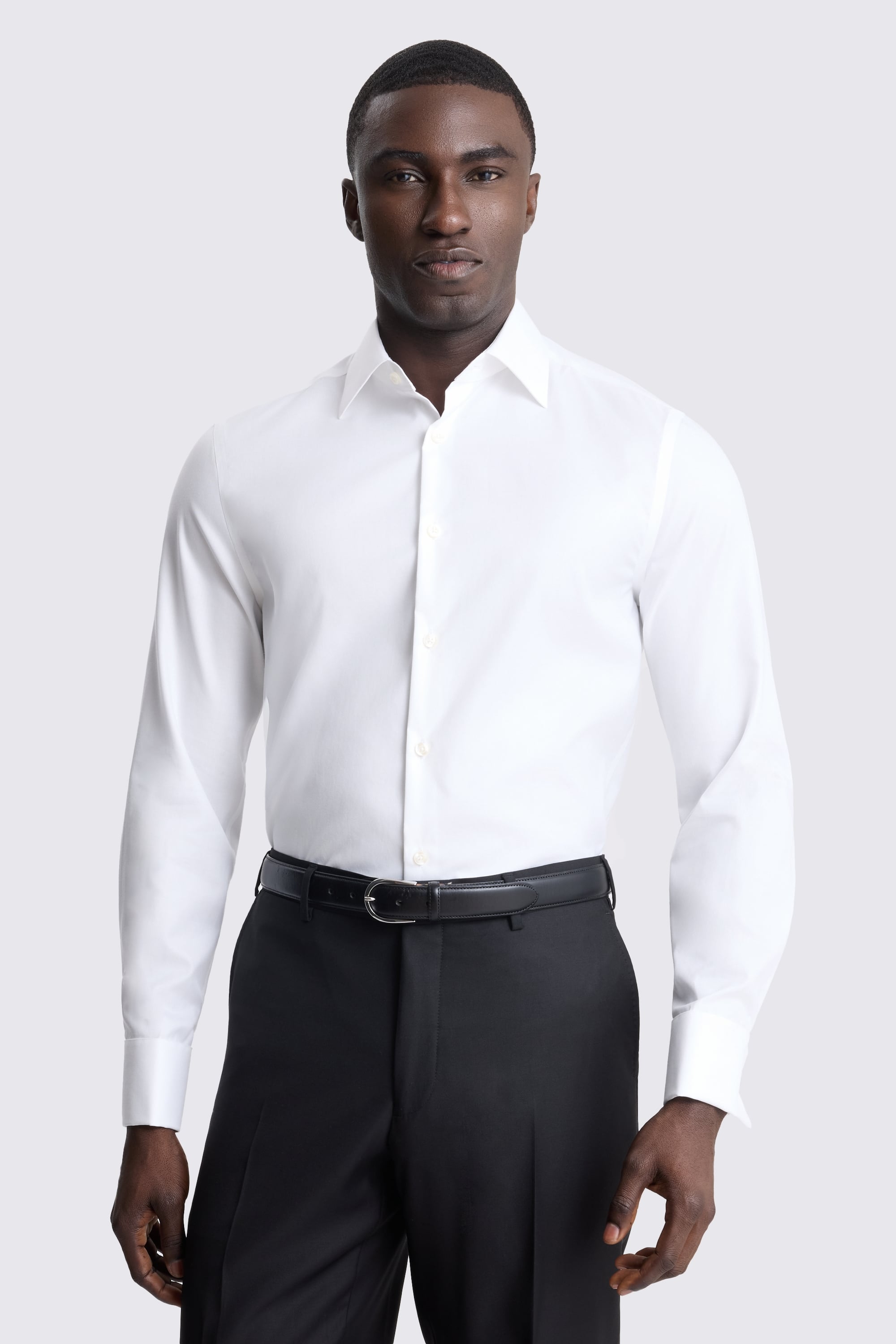 Tailored Fit Double Cuff White Twill Shirt