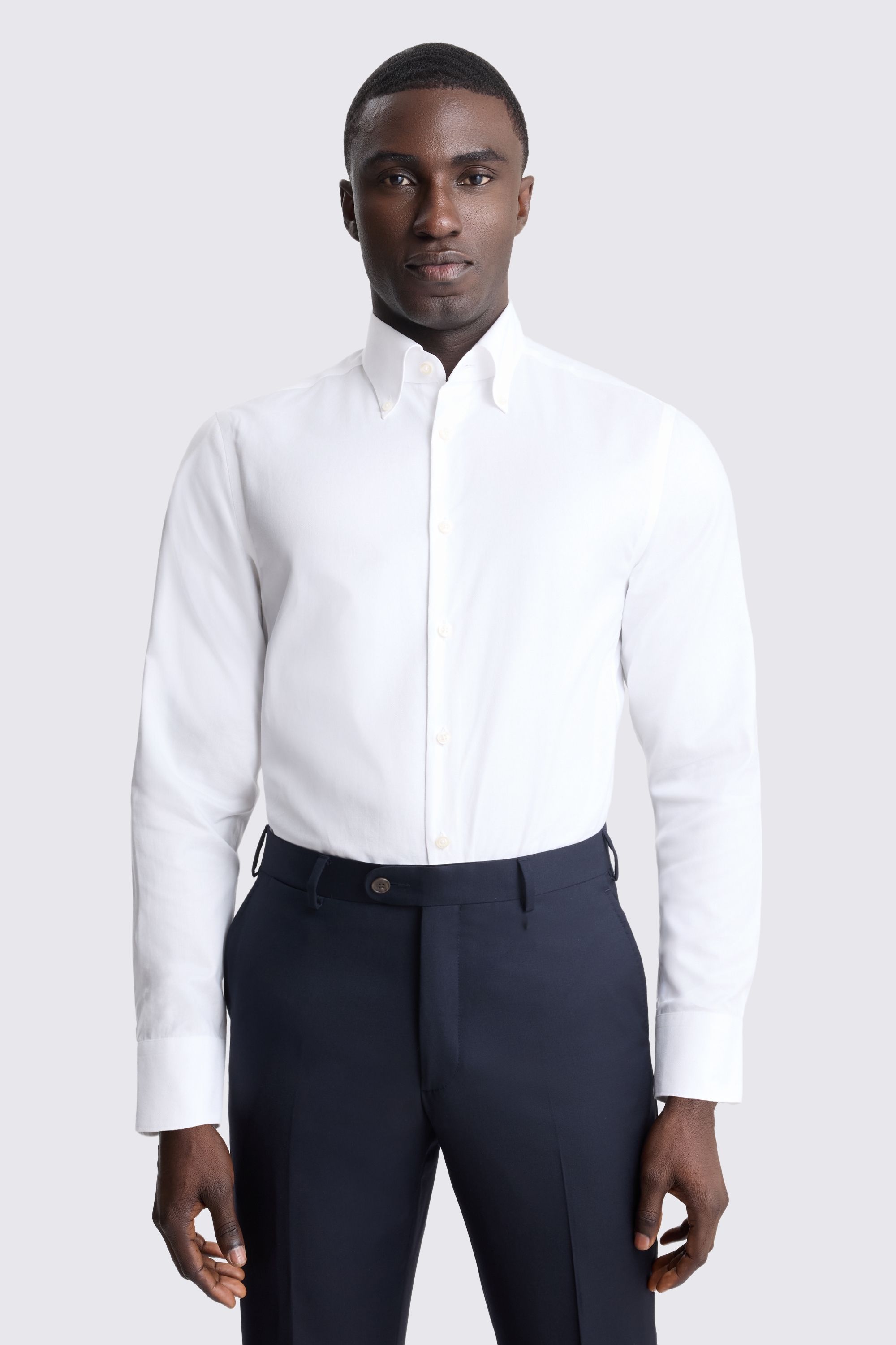 Tailored Fit White Button Down Dobby Shirt