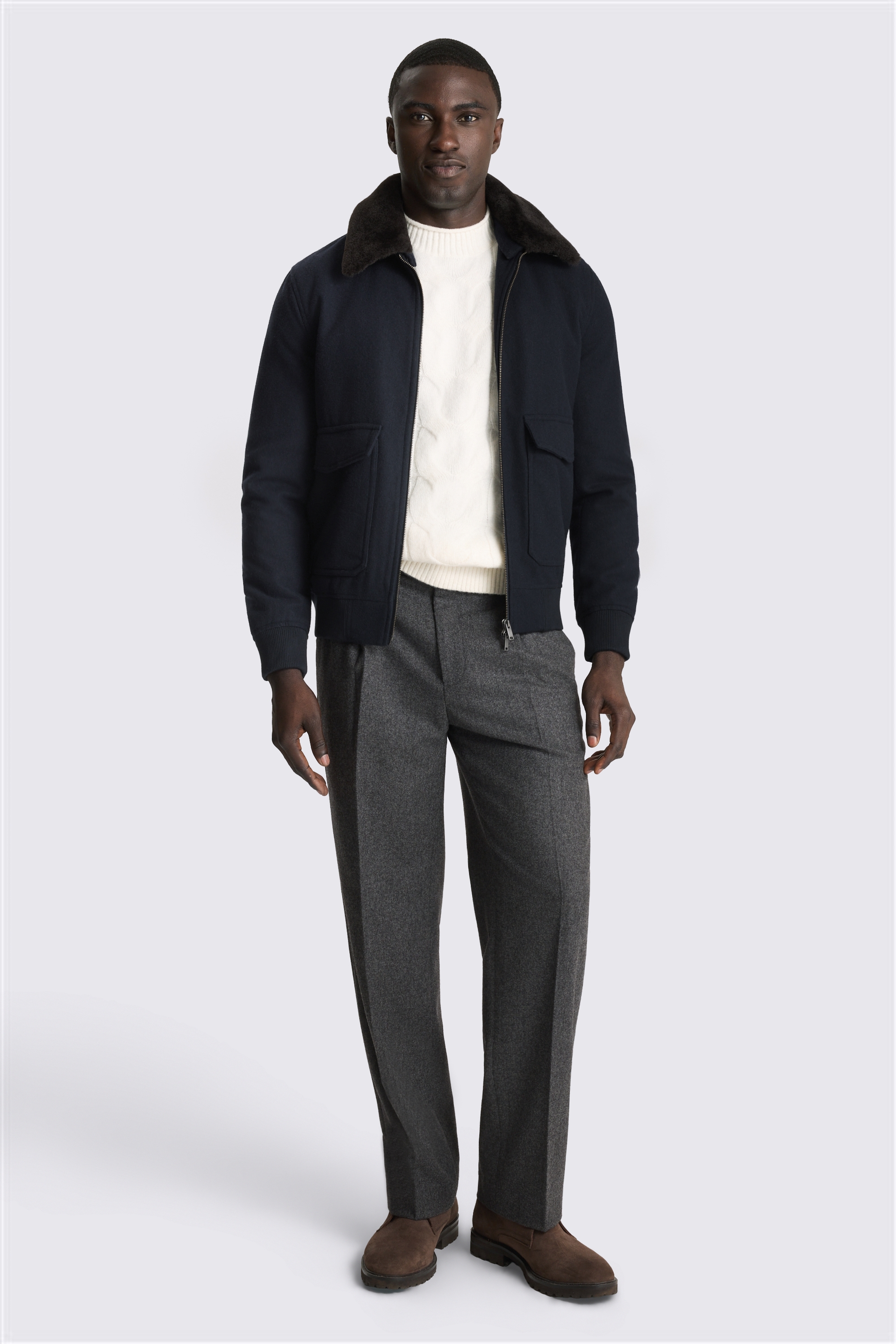 Navy Faux Fur Bomber