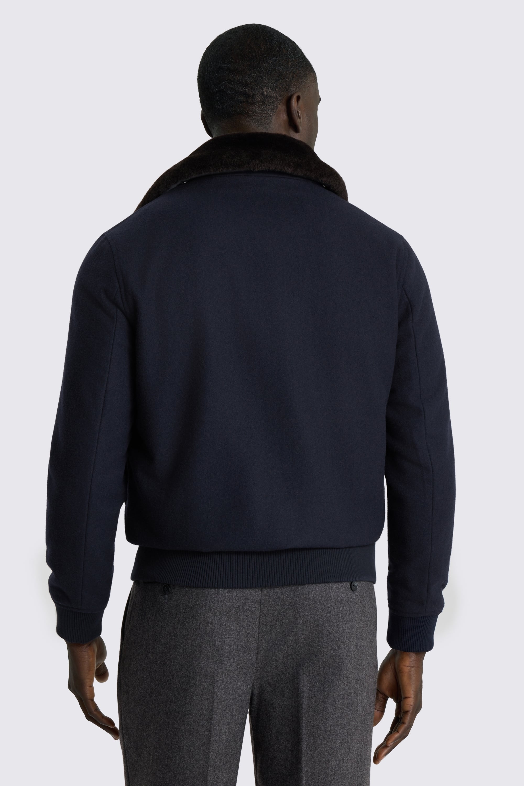 Navy Faux-Fur Collar Bomber Jacket