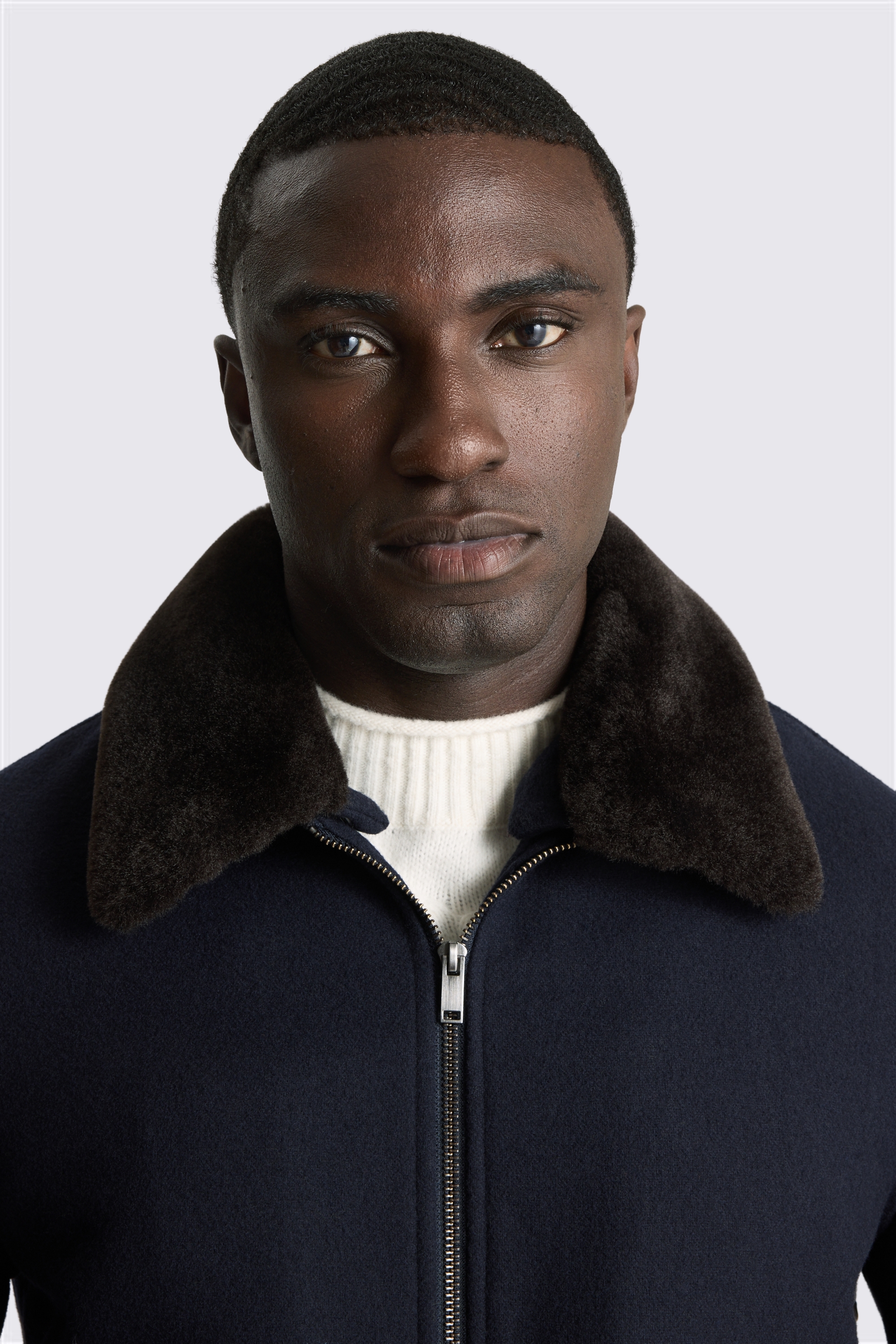 Navy Faux Fur Bomber