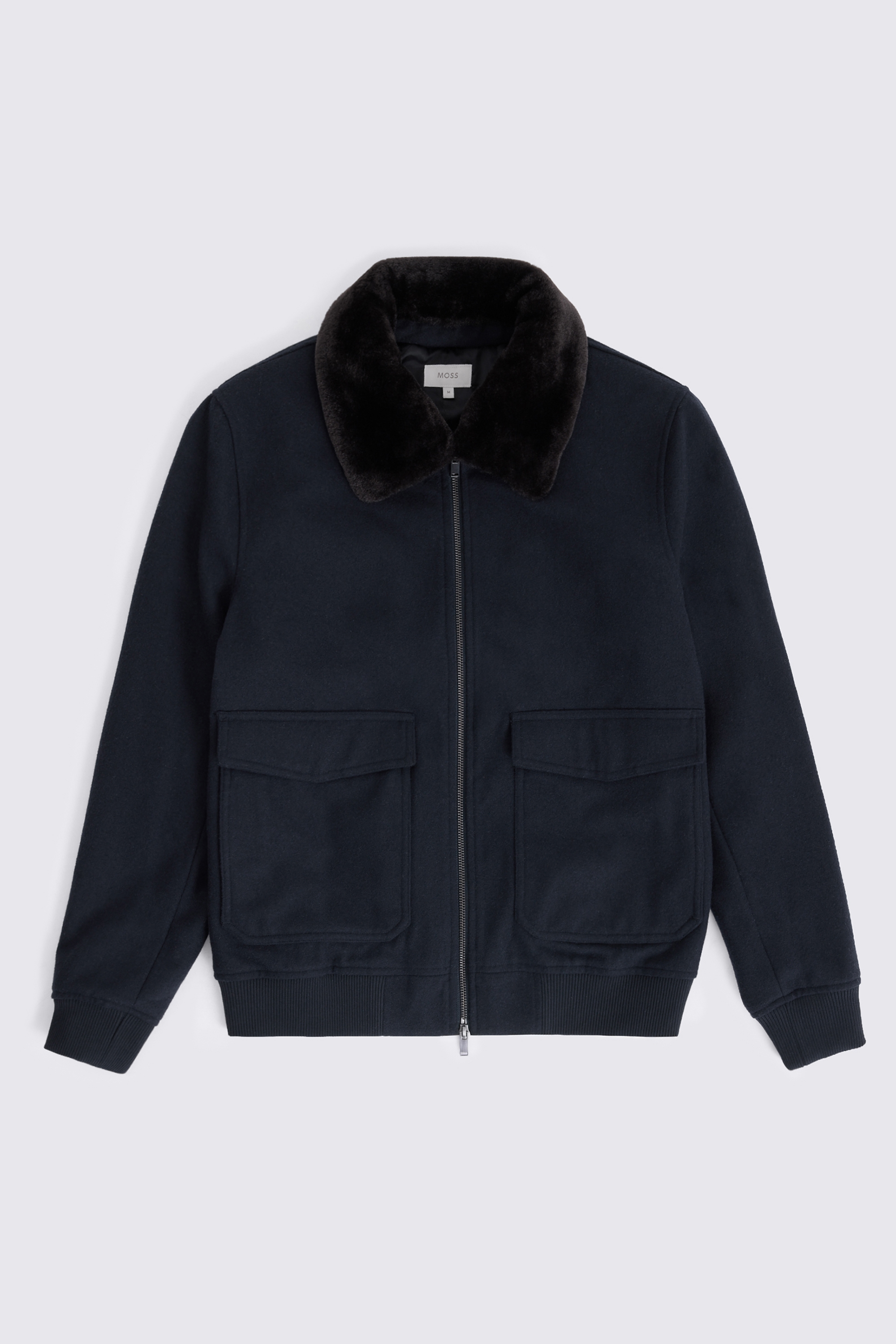 Navy Faux-Fur Collar Bomber Jacket