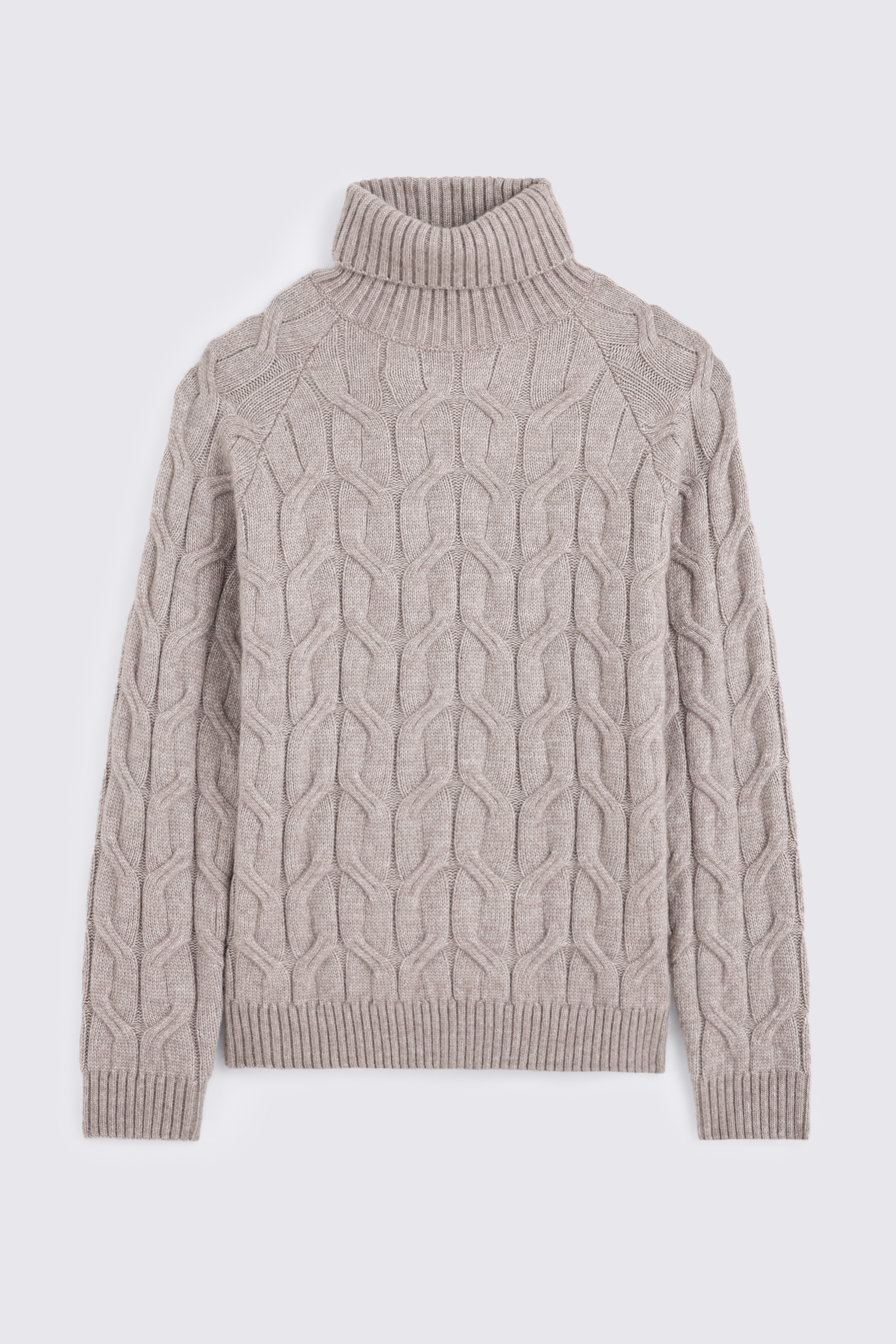Taupe Cable Roll Neck Jumper
