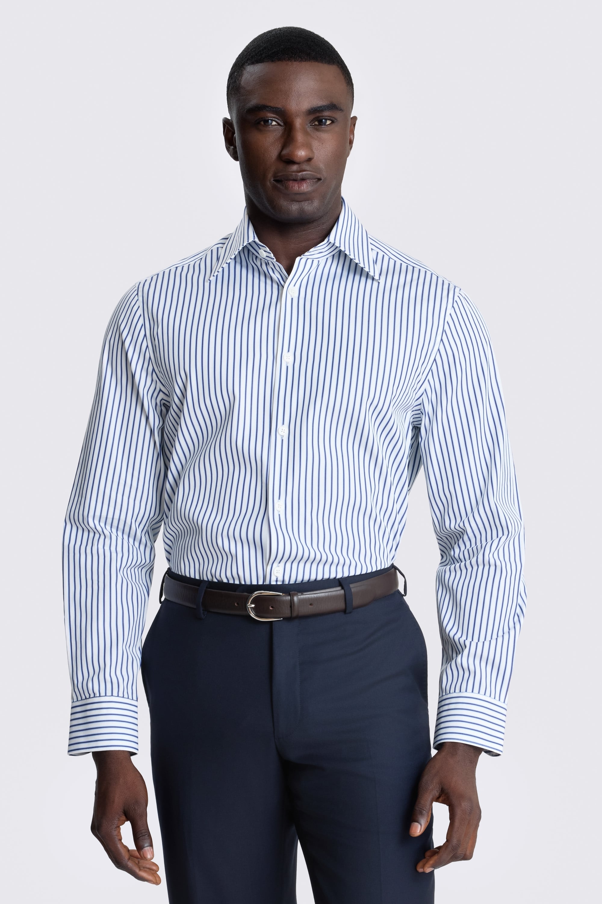 Italian Tailored Fit Navy Blue Stripe Shirt