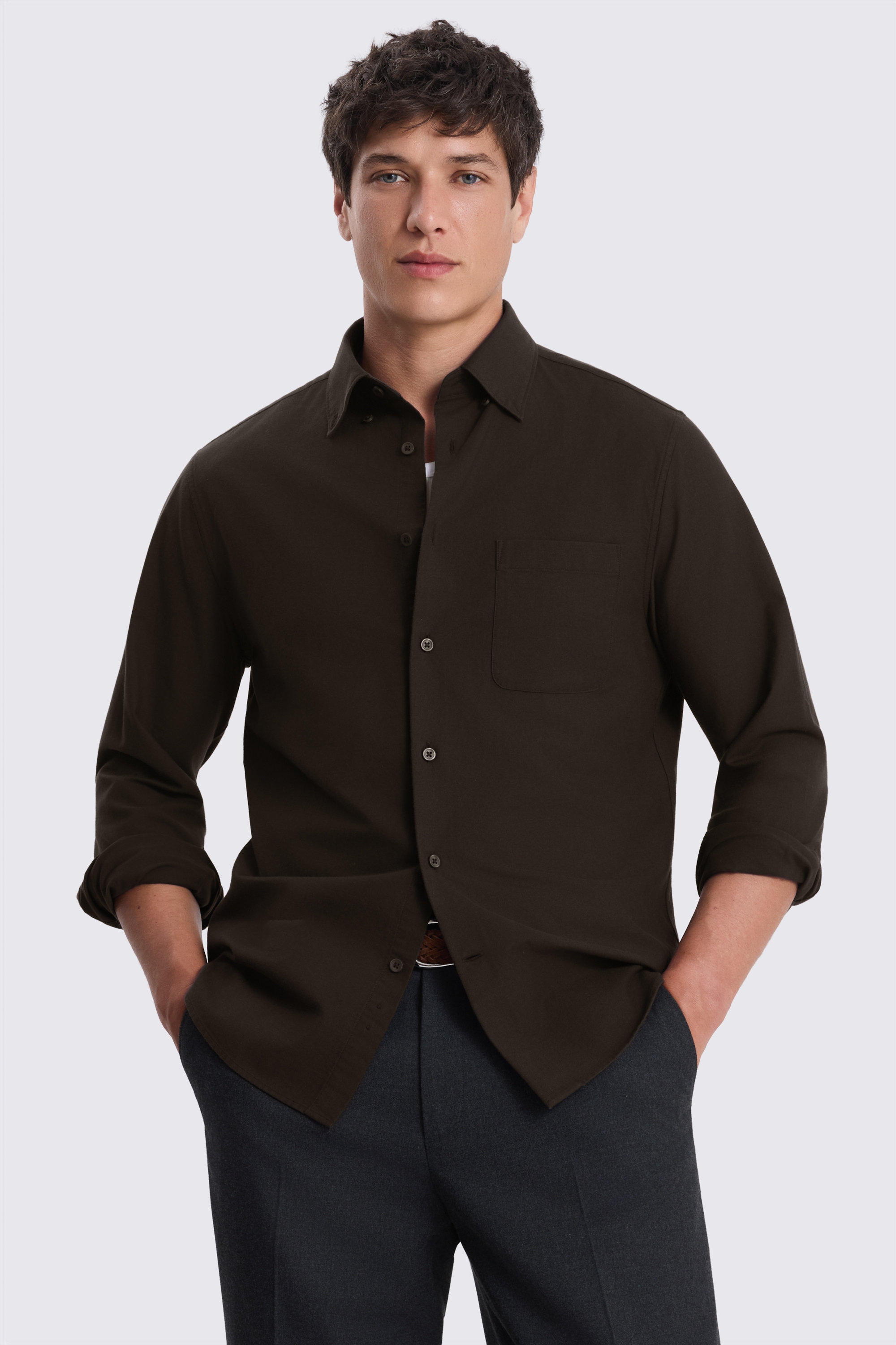 Dark Brown Washed Oxford Shirt