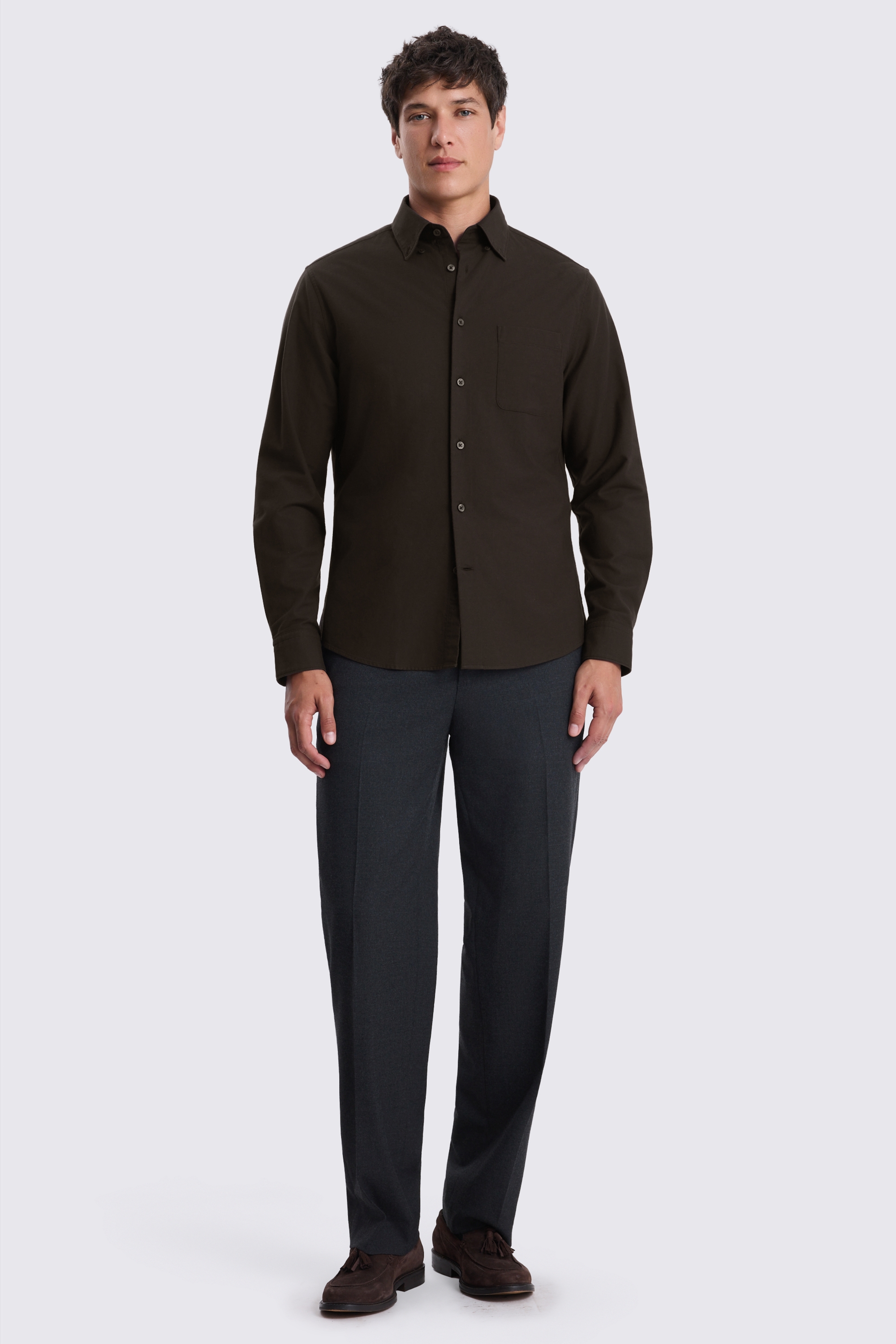 Dark Brown Washed Oxford Shirt