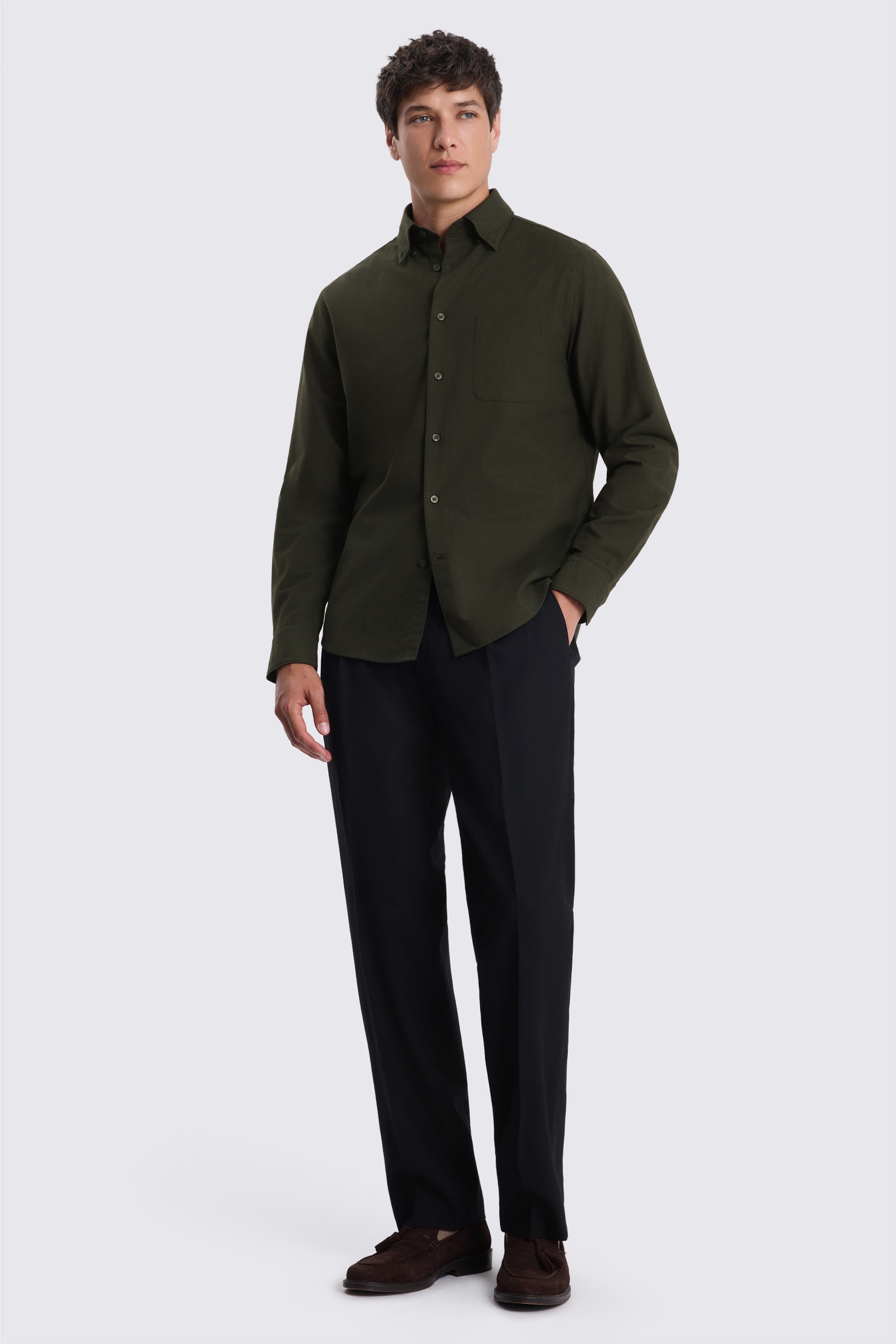 Dark Green Washed Oxford Shirt