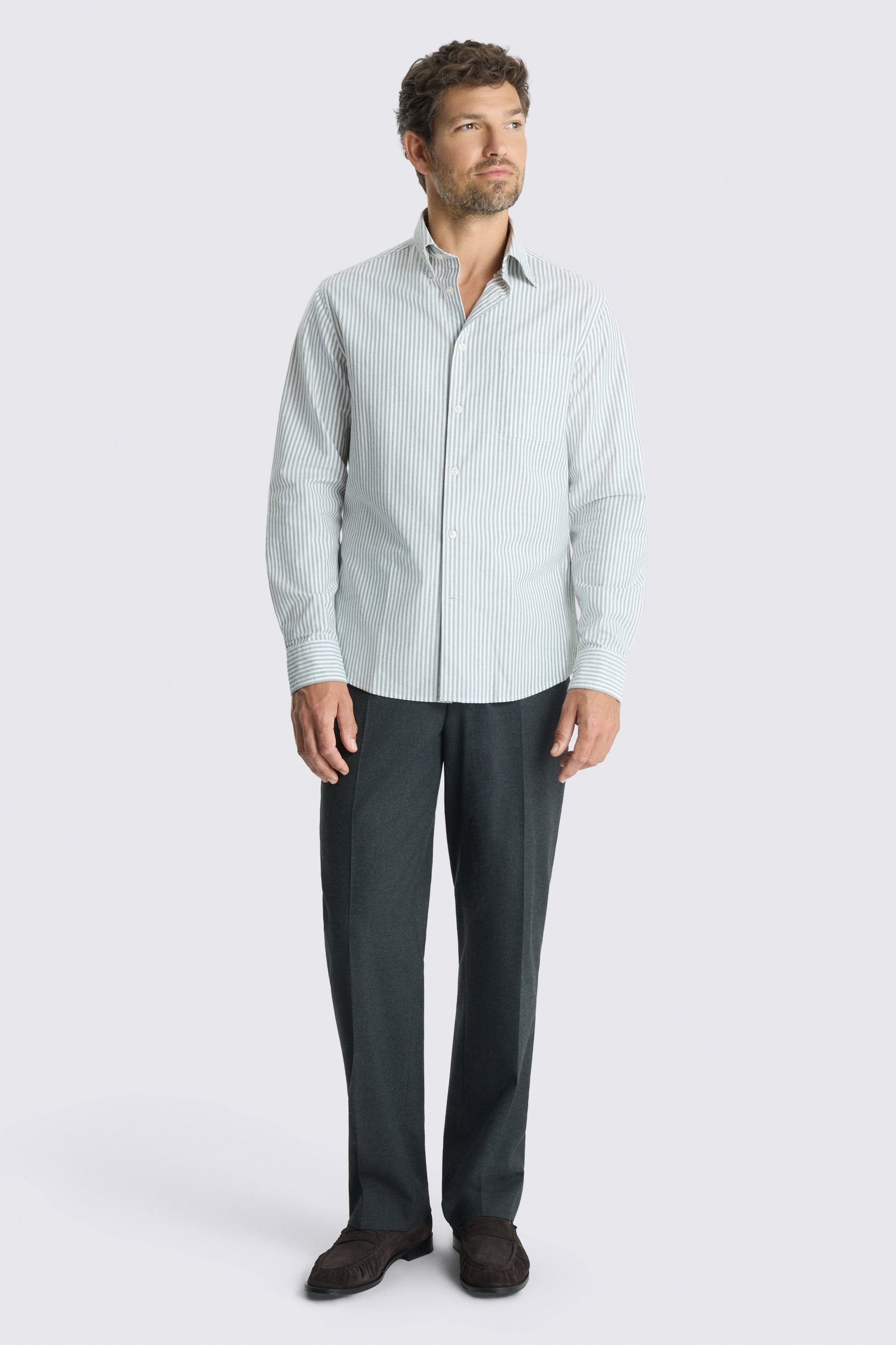 Green Stripe Washed Cotton Oxford Shirt