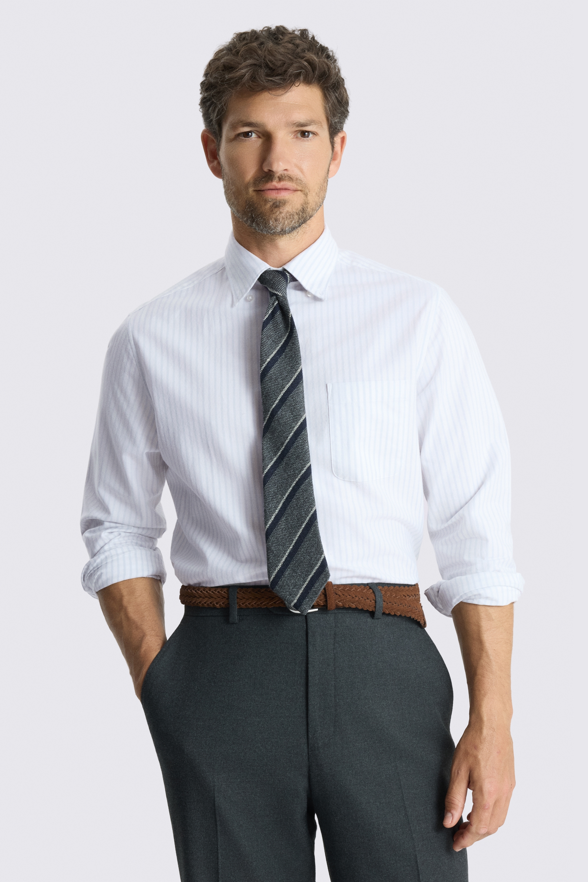 Blue Stripe Washed Cotton Oxford Shirt
