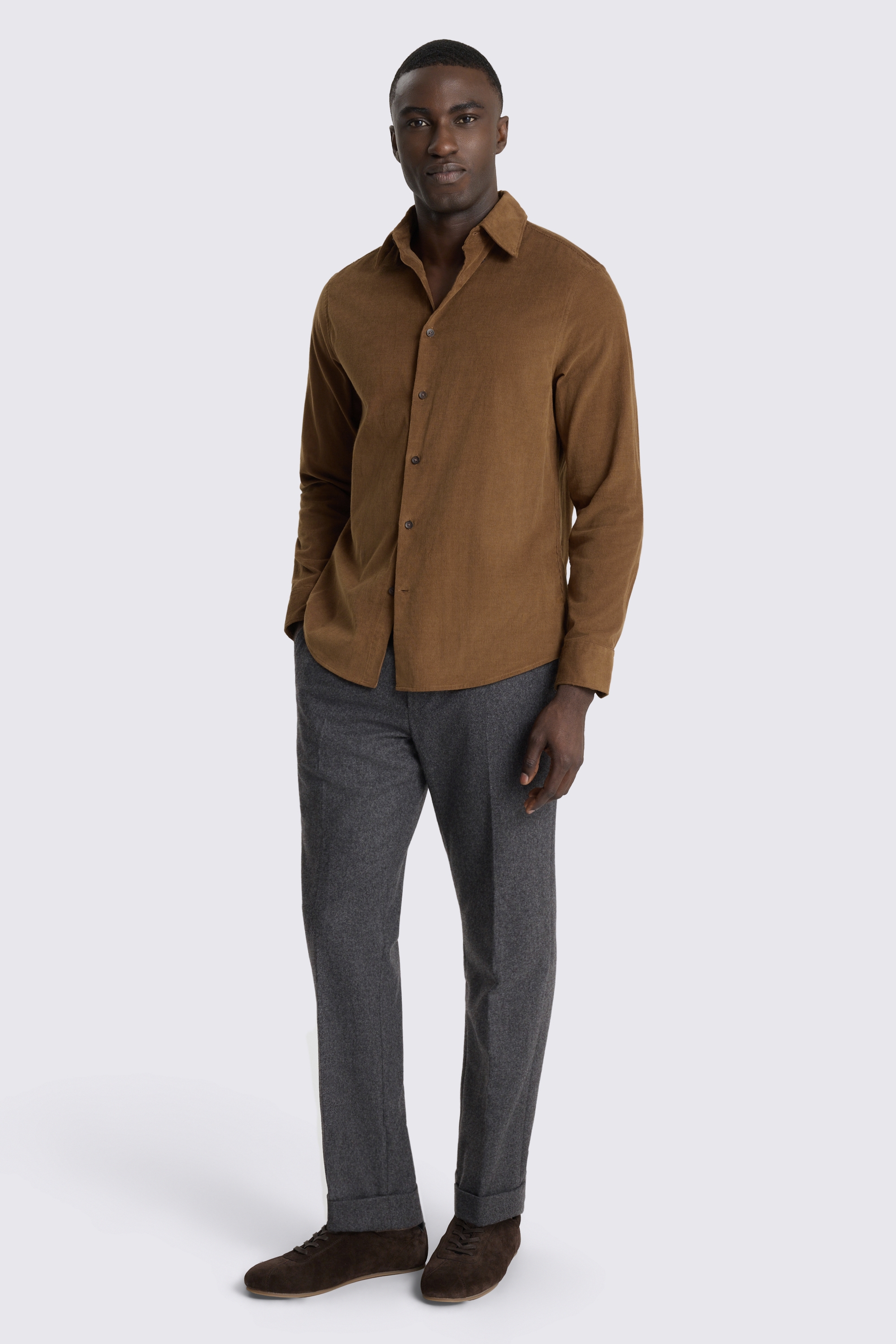 Button Down Mid Brown Cord Shirt