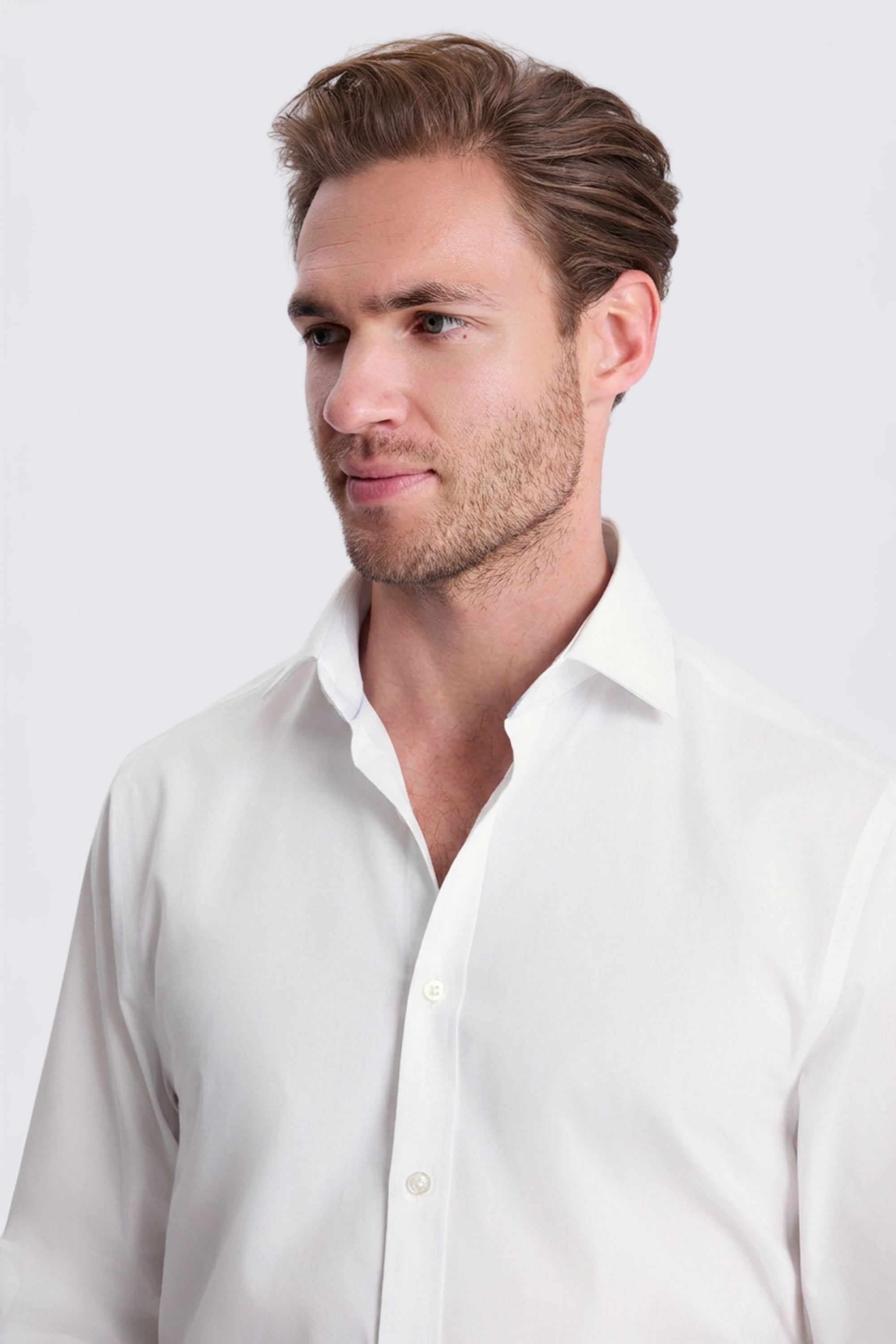 Regular Fit White Stretch Contrast Shirt