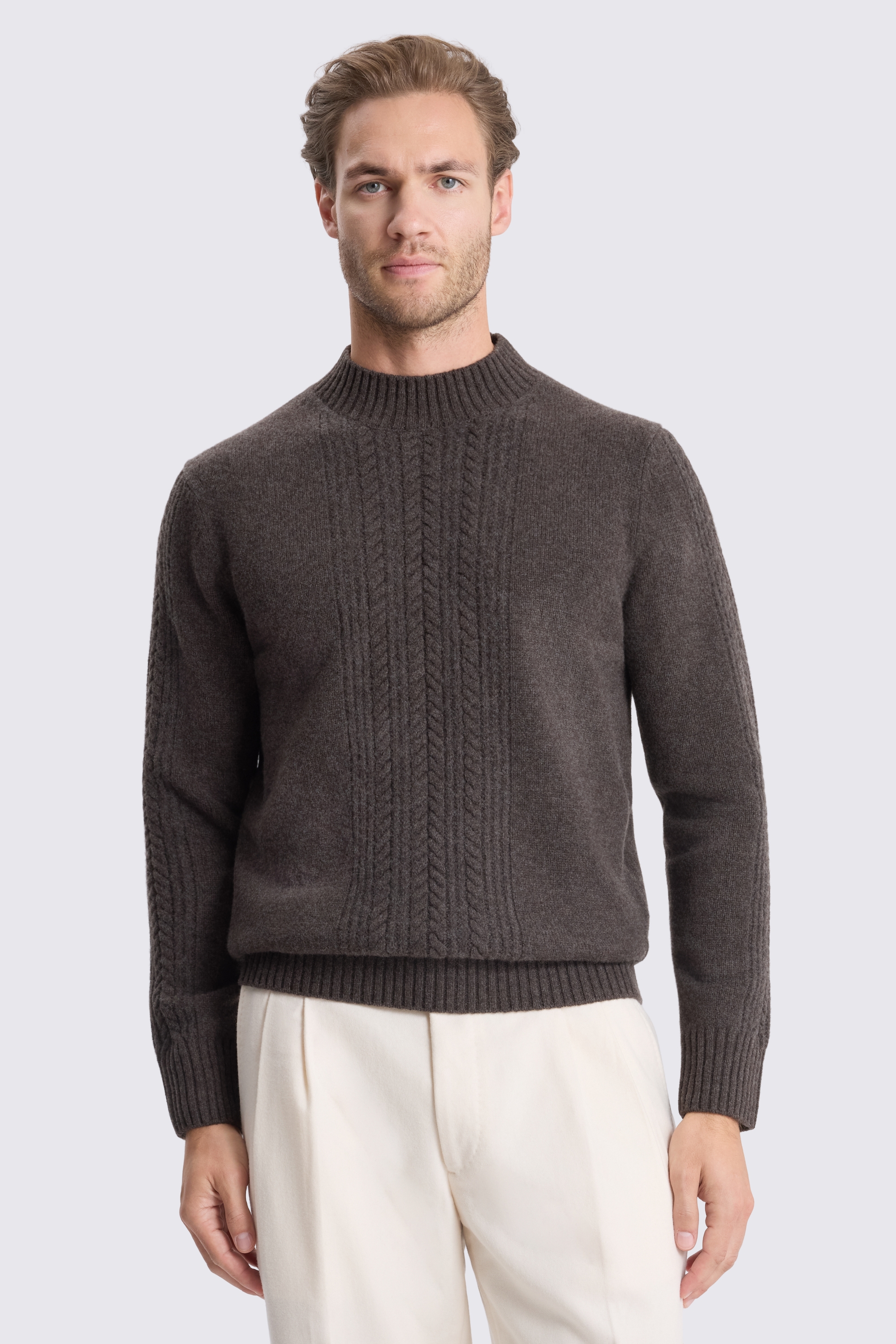 Brown Cable Mock Neck