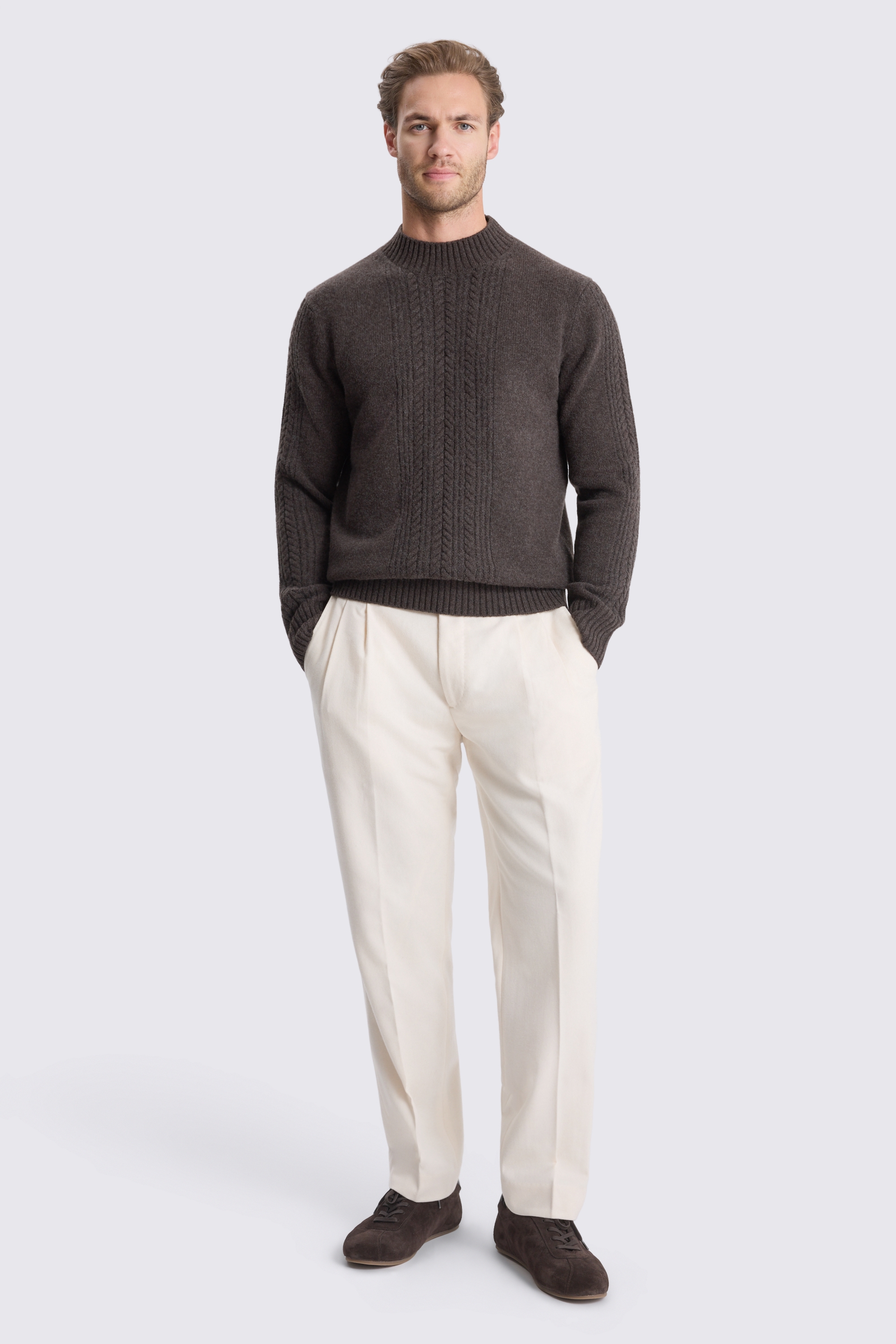 Brown Cable Mock Neck