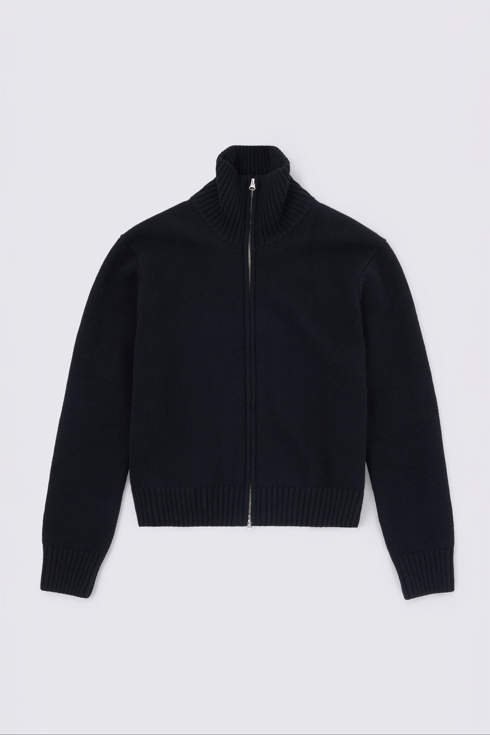 Black Wool Boxy Zip-Through Jumper