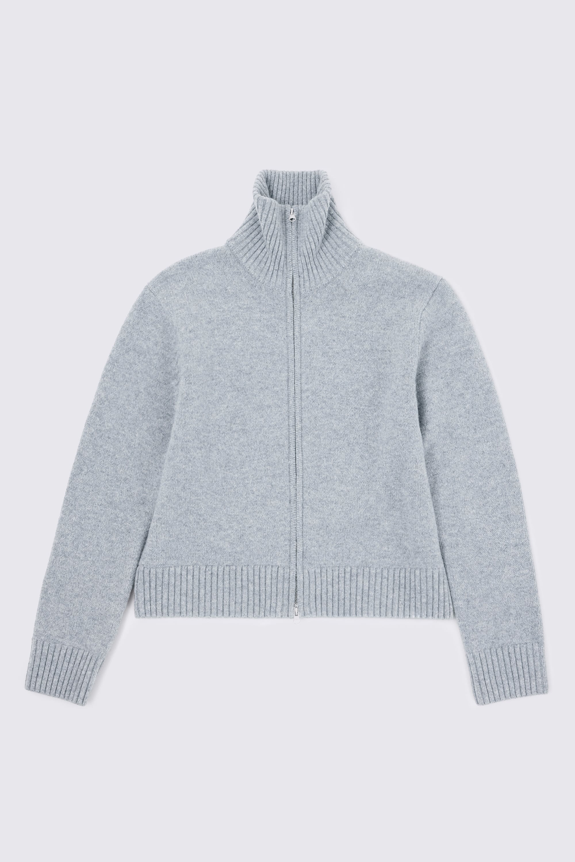 Light Grey Wool Boxy Zip-Through Jumper