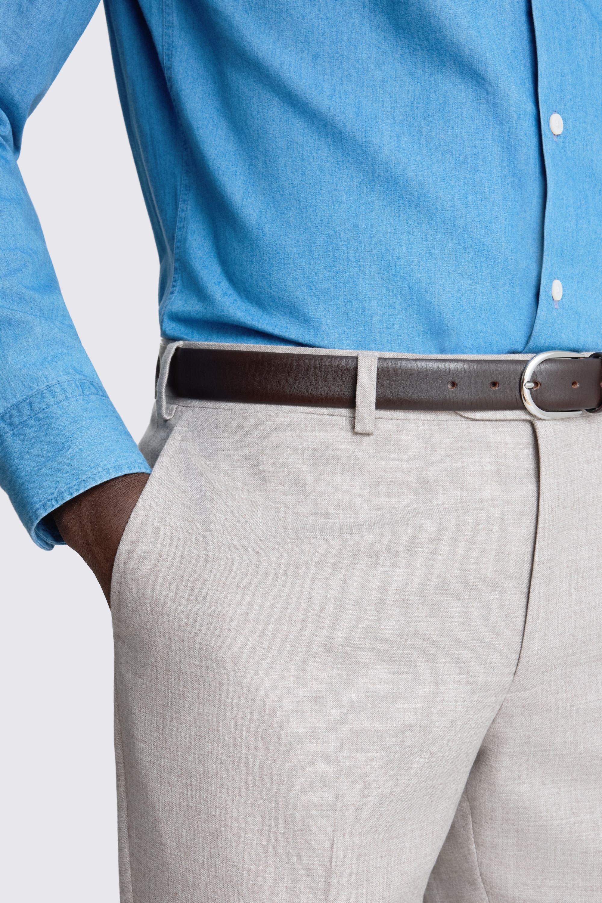 Italian Tailored Fit Neutral Wool Cotton Trouser