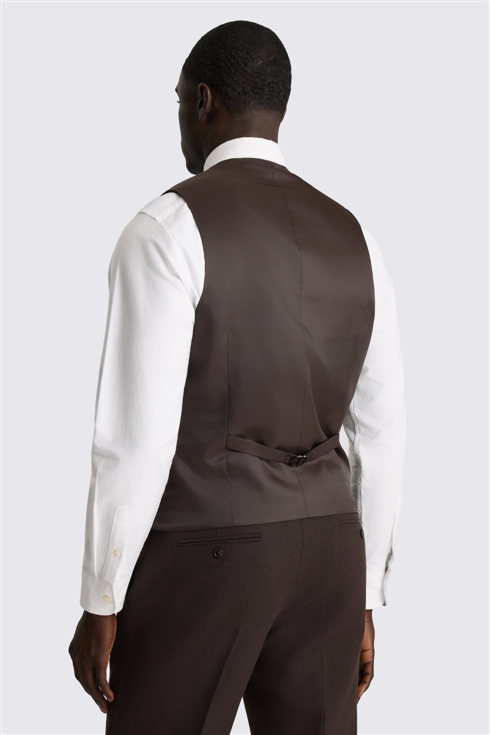 Tailored Fit Dark Brown Tweed Waistcoat