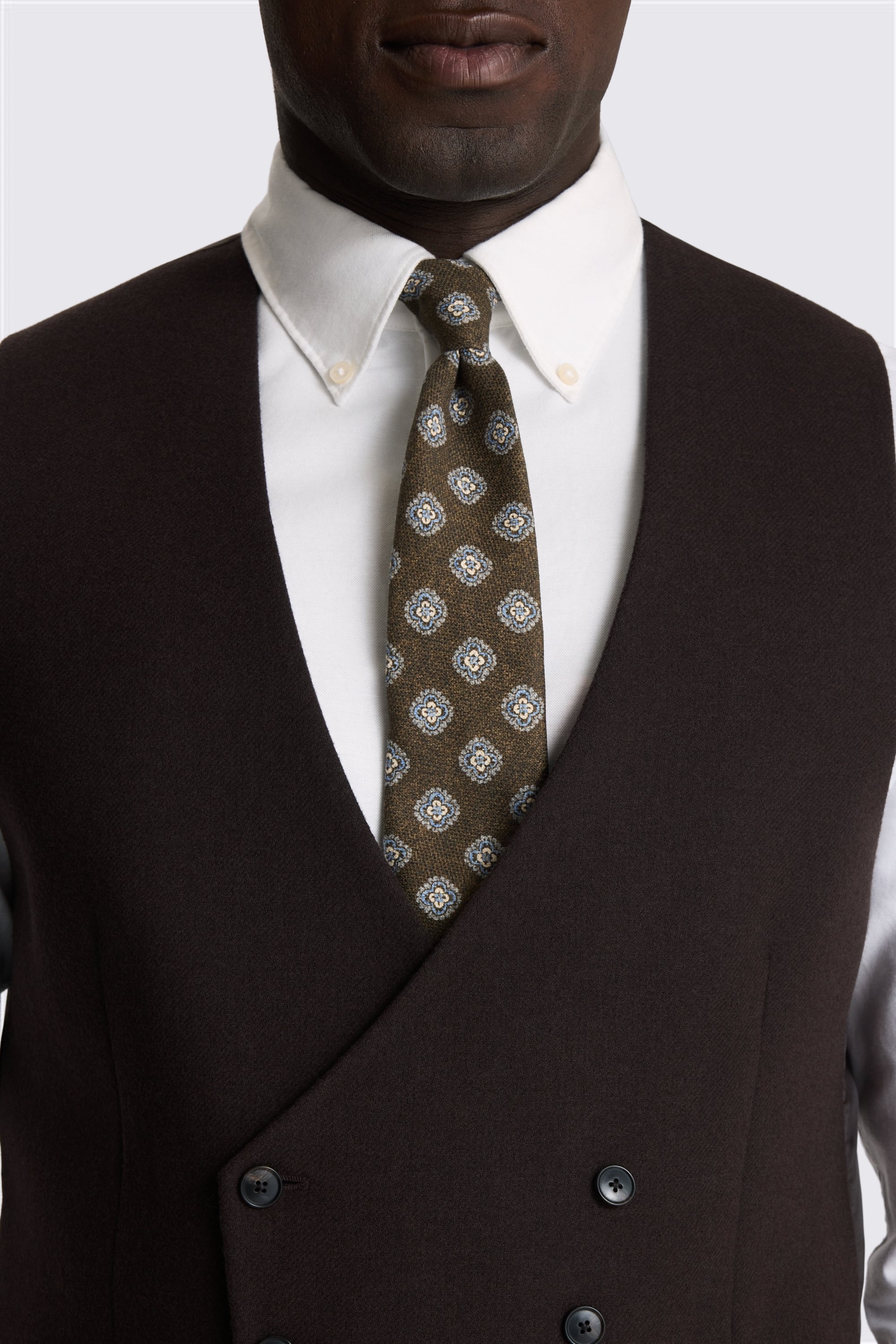 Tailored Fit Dark Brown Tweed Waistcoat