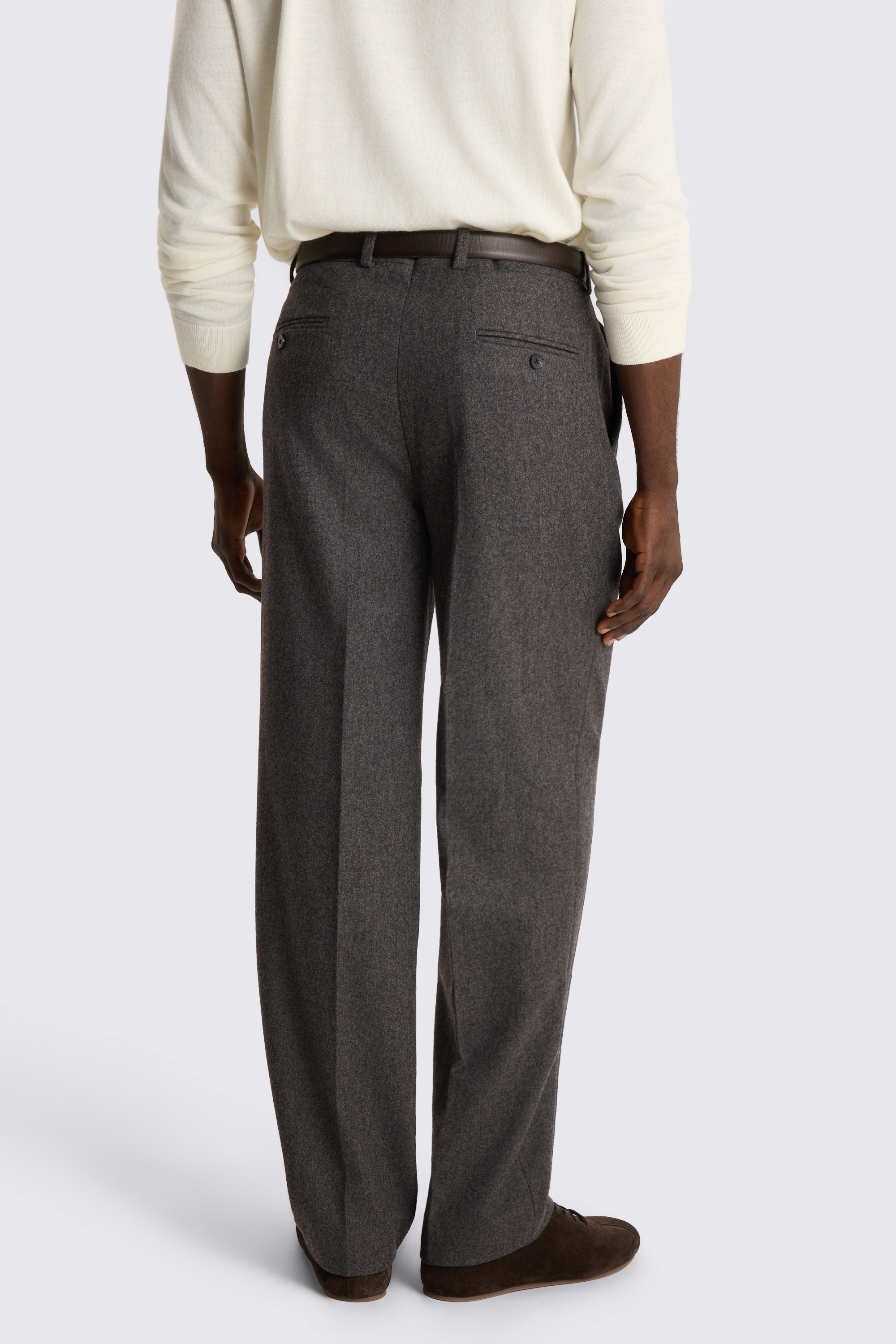 Charcoal Flannel Wide Leg Pleated Trousers