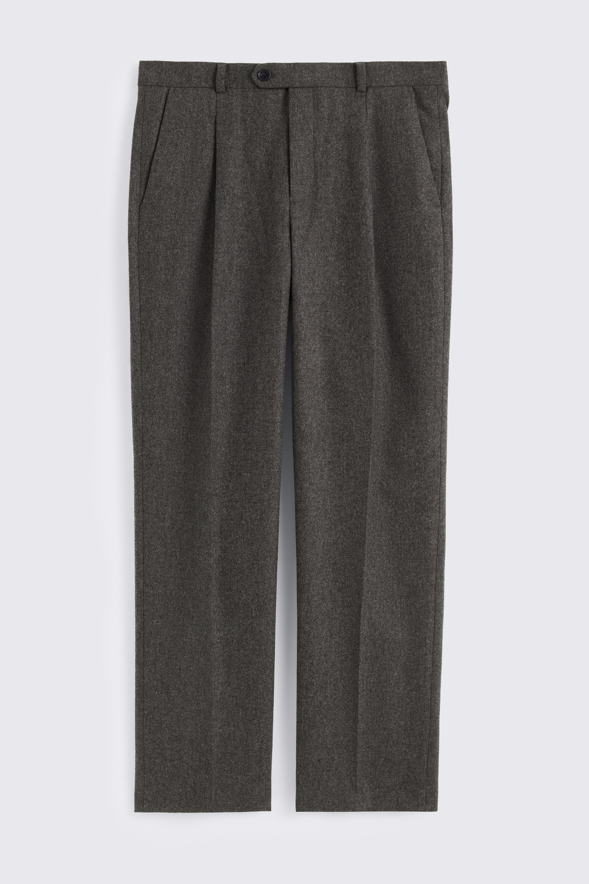 Charcoal Flannel Wide Leg Pleated Trousers