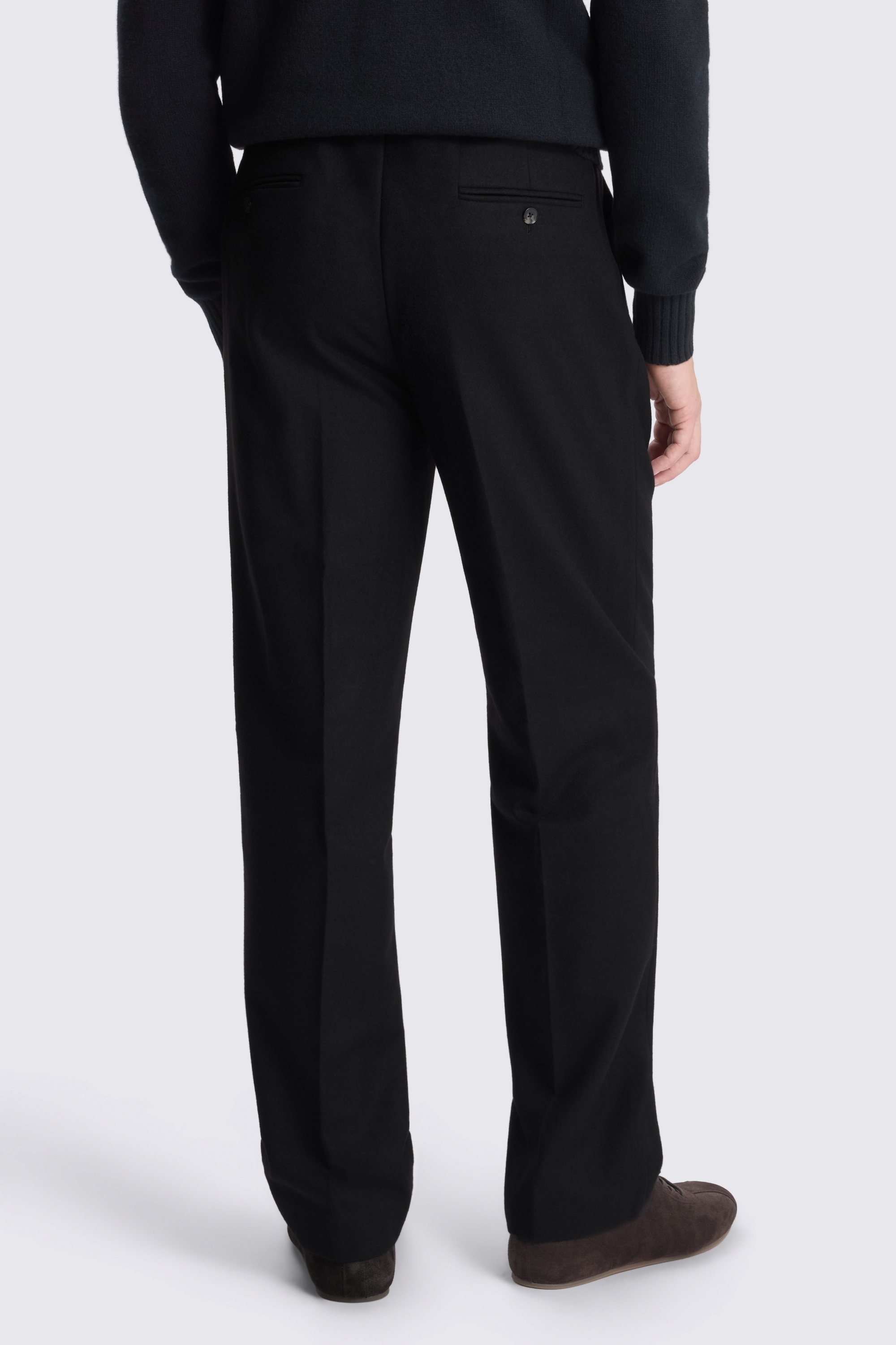 Black Flannel Wide Leg Pleated Trousers
